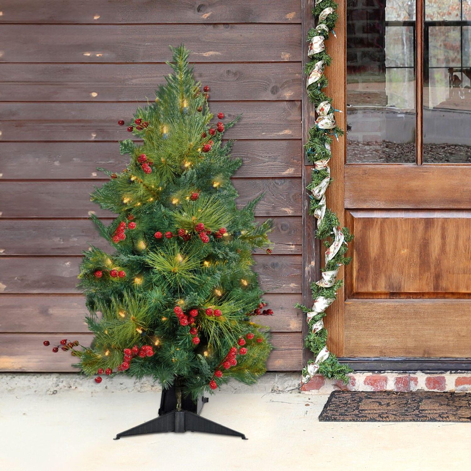 Fraser Hill Farm 2-ft. Newberry Pine Artificial Tree with Battery-Operated LED String Lights