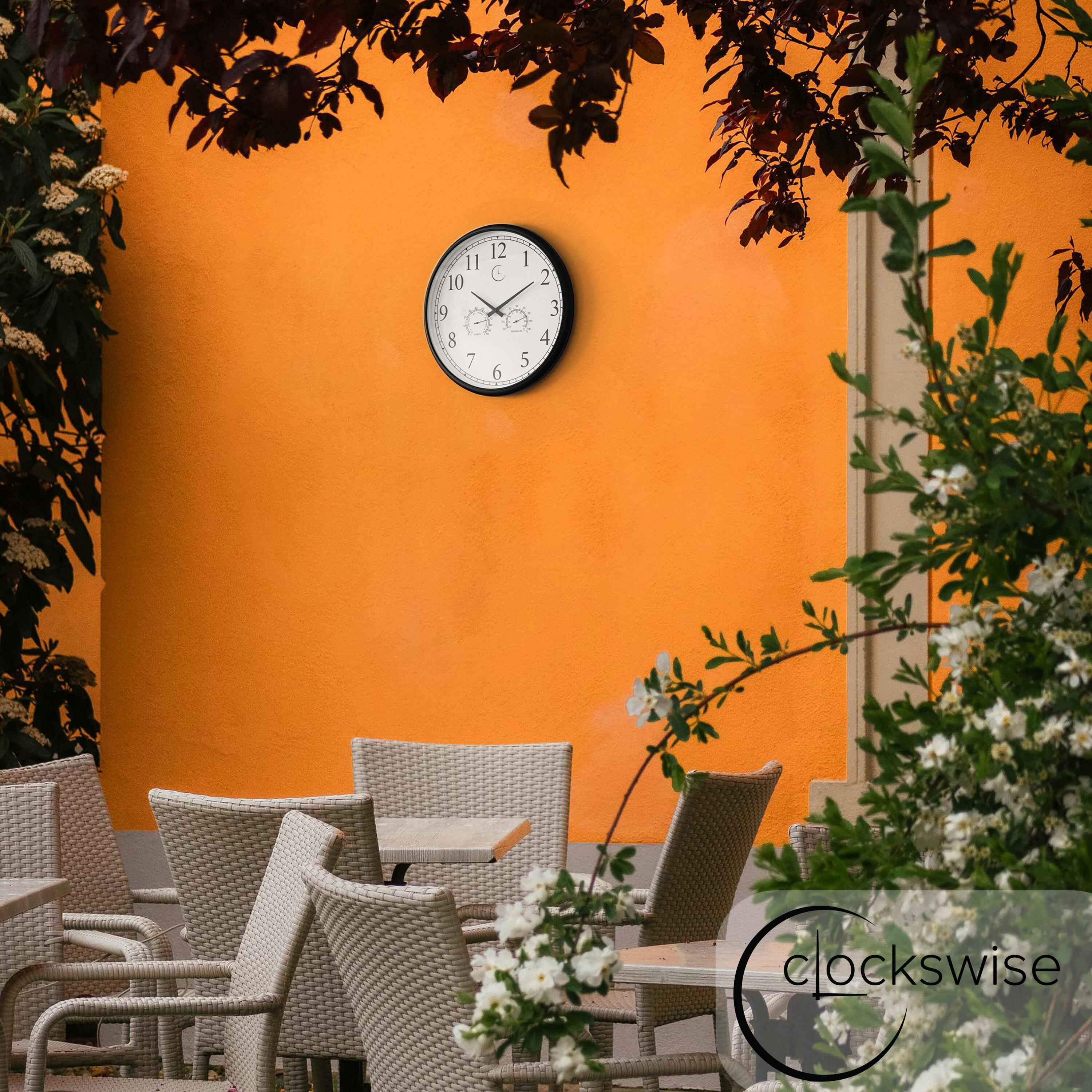 Clockswise 18 Inch Outdoor Wall Clock Thermometer Combo, Waterproof Hygrometer Silent Battery Operated Clocks Timepiece Garden Weather Master Station