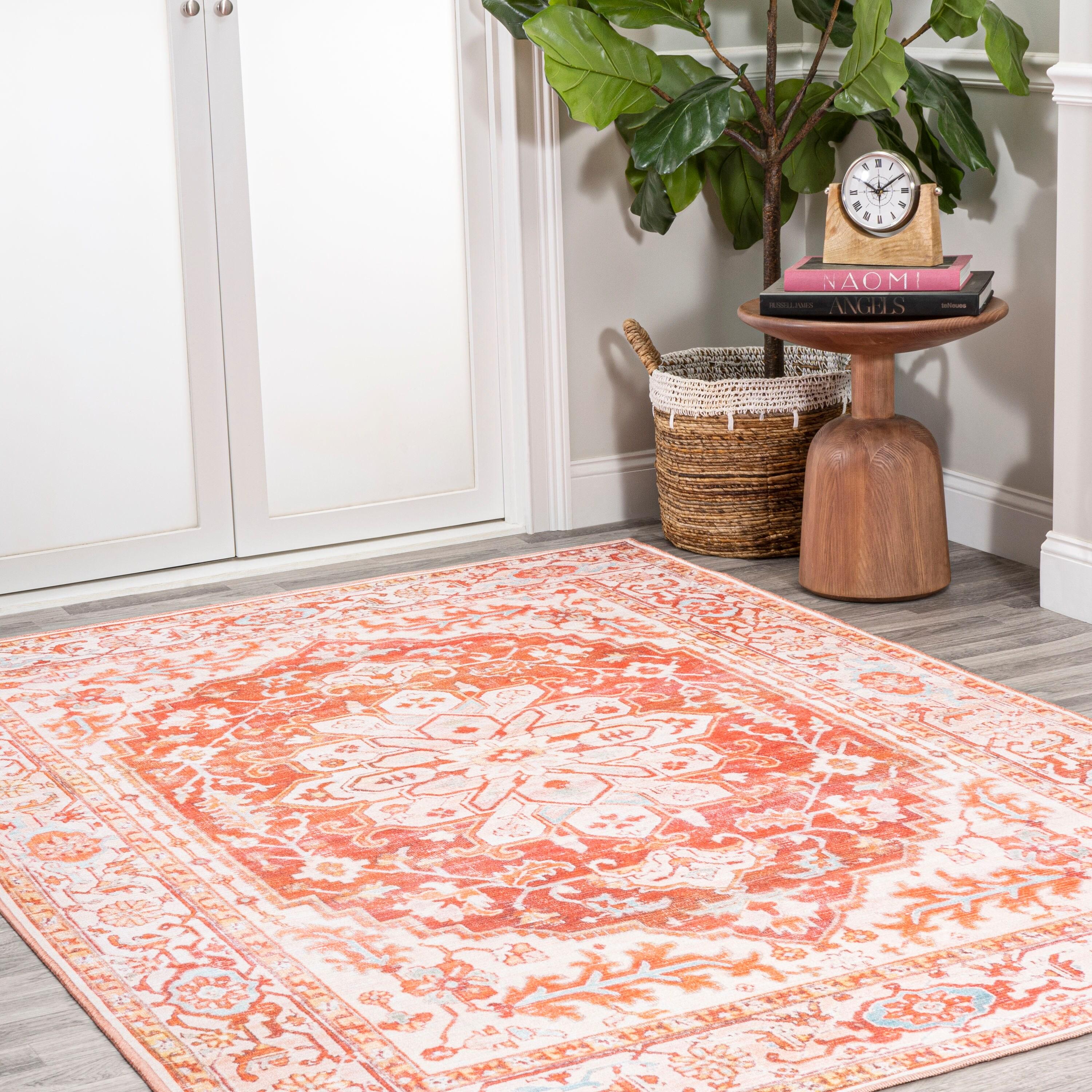 4' x 6' Asa Ornate Medallion Machine Washable Indoor/Outdoor Area Rug, Orange/Cream - JONATHAN Y