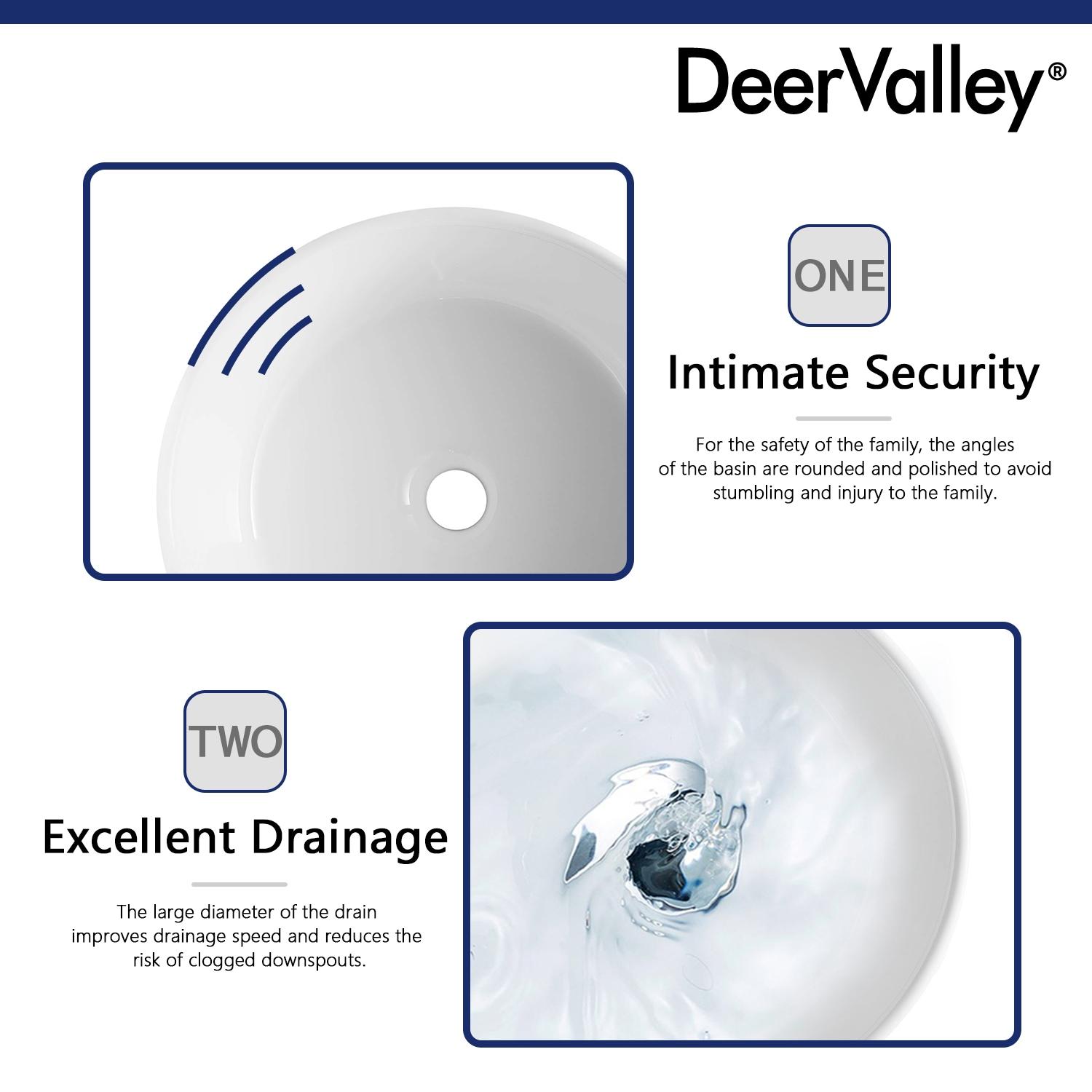 DeerValley Symmetry 16" Circular/Round White Vitreous Vessel Bathroom Sink