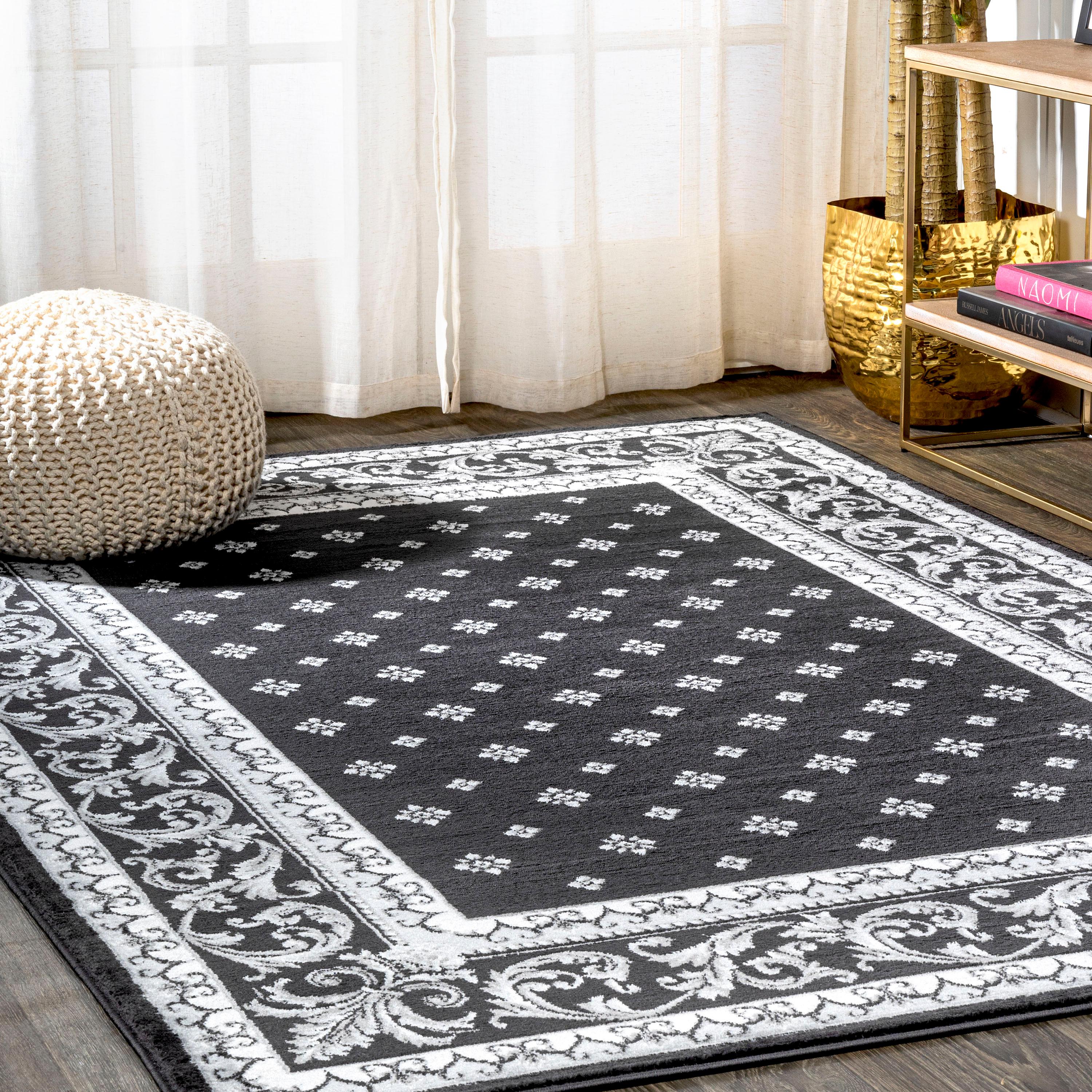 3'x 5' Acanthus French Border Area Rug, Black/Gray - JONATHAN Y