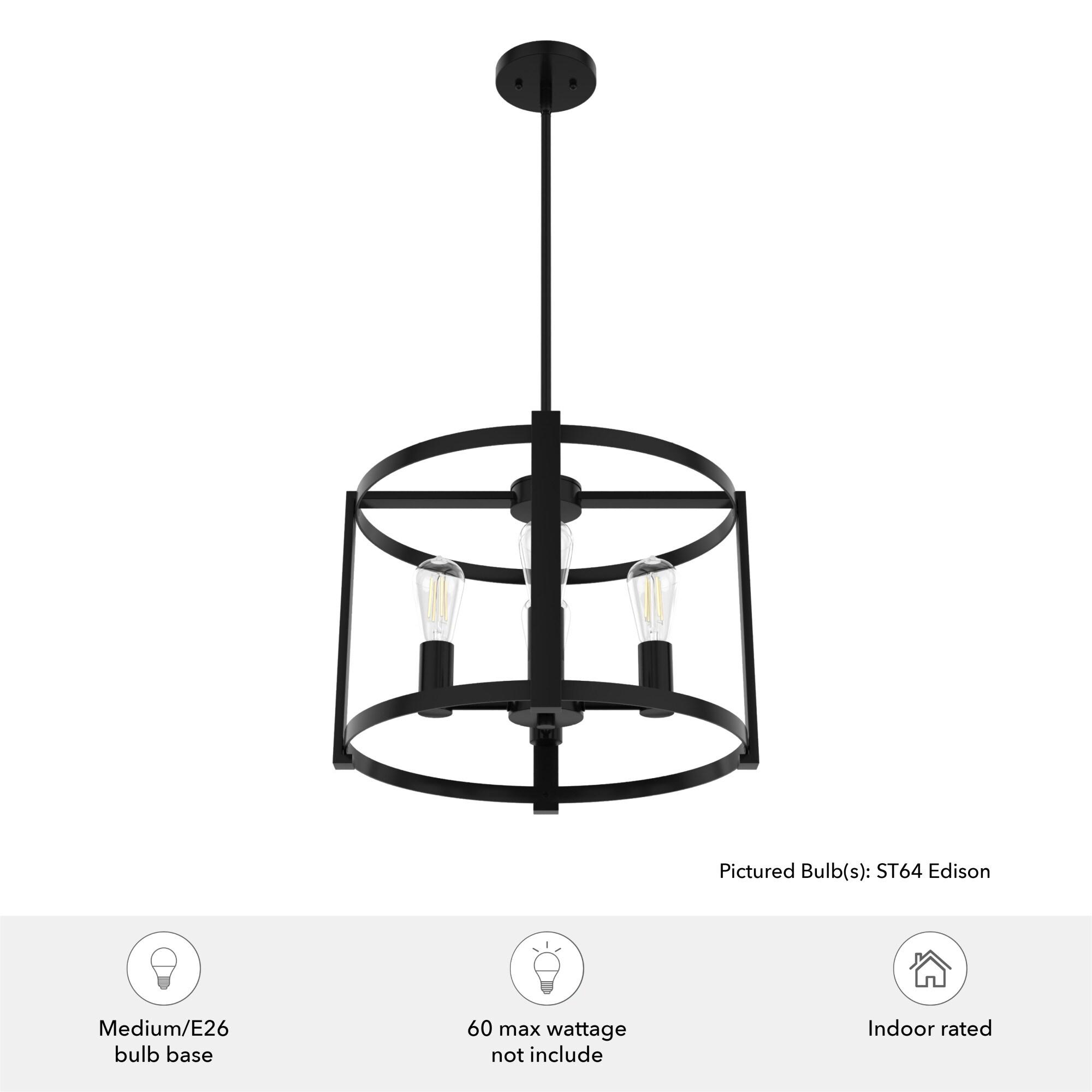 18" 4-Light Astwood Chandelier Black - Hunter Fan: Modern Metal Ceiling Fixture, UL Listed, Dimmable
