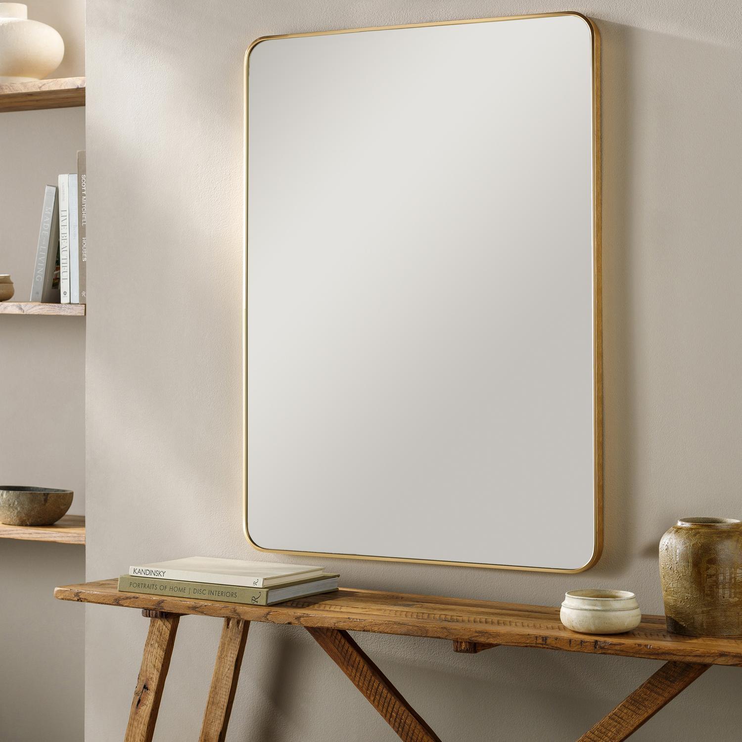 Aranya Chic Brushed Metal Rectangular Mirror in Gold & Silver