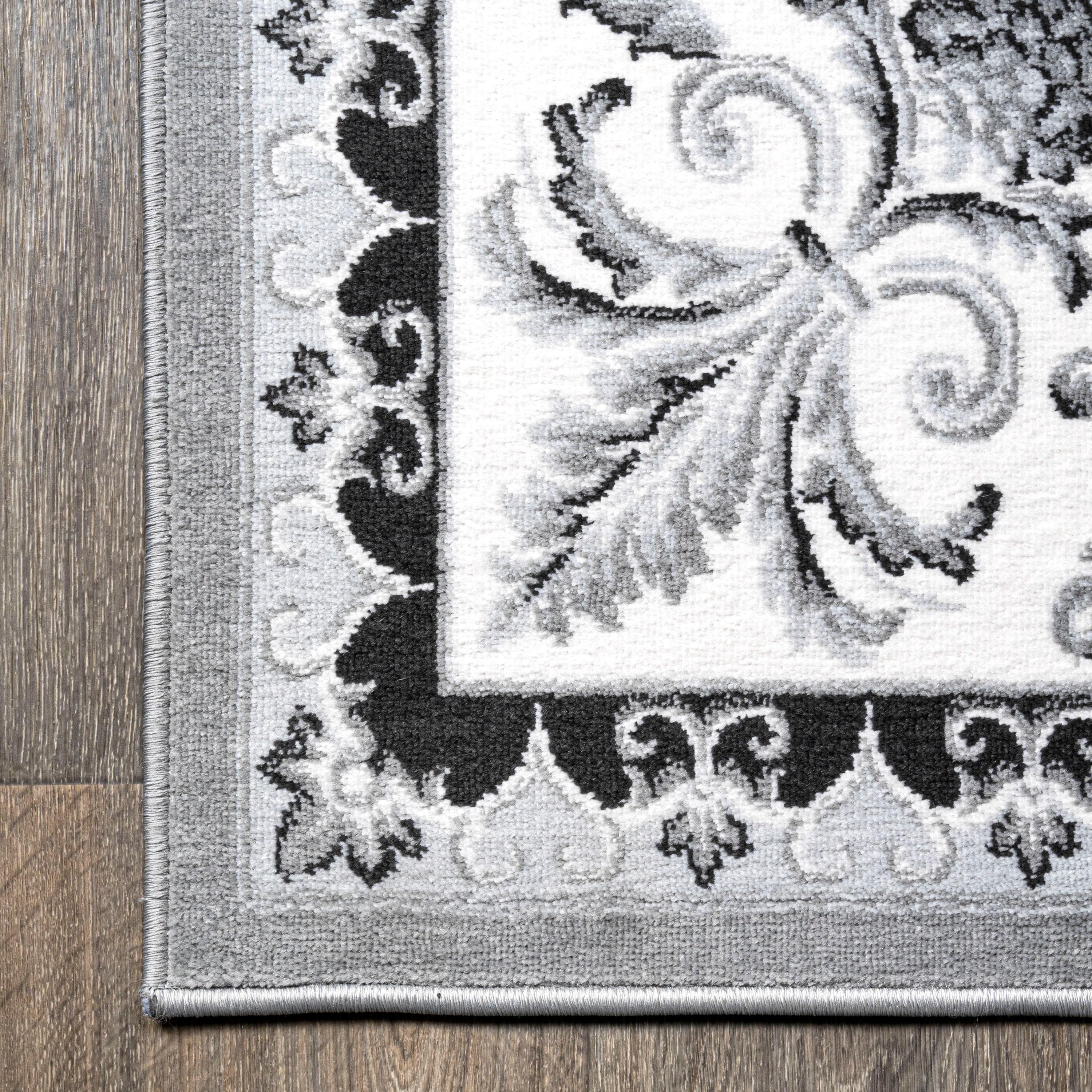 3'x 5' Acanthus French Border Area Rug, Gray/Cream - JONATHAN Y