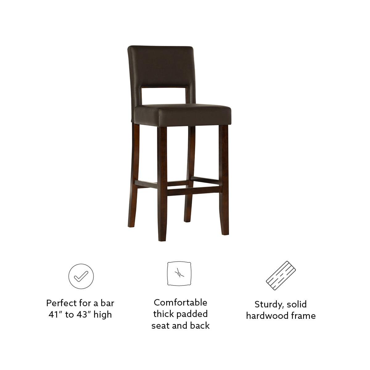 Linon 30" Vega Padded Back and Seat Faux Leather Barstool Hardwood/Espresso : Upholstered, Armless, Fixed Height