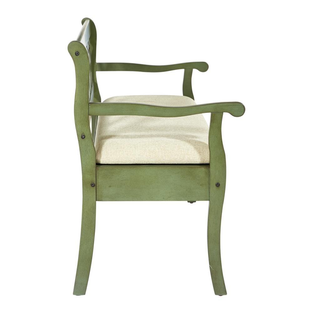 OSP Home Furnishings Coventry Storage Bench in Antique Sage Frame and Beige Seat Cushion K/D