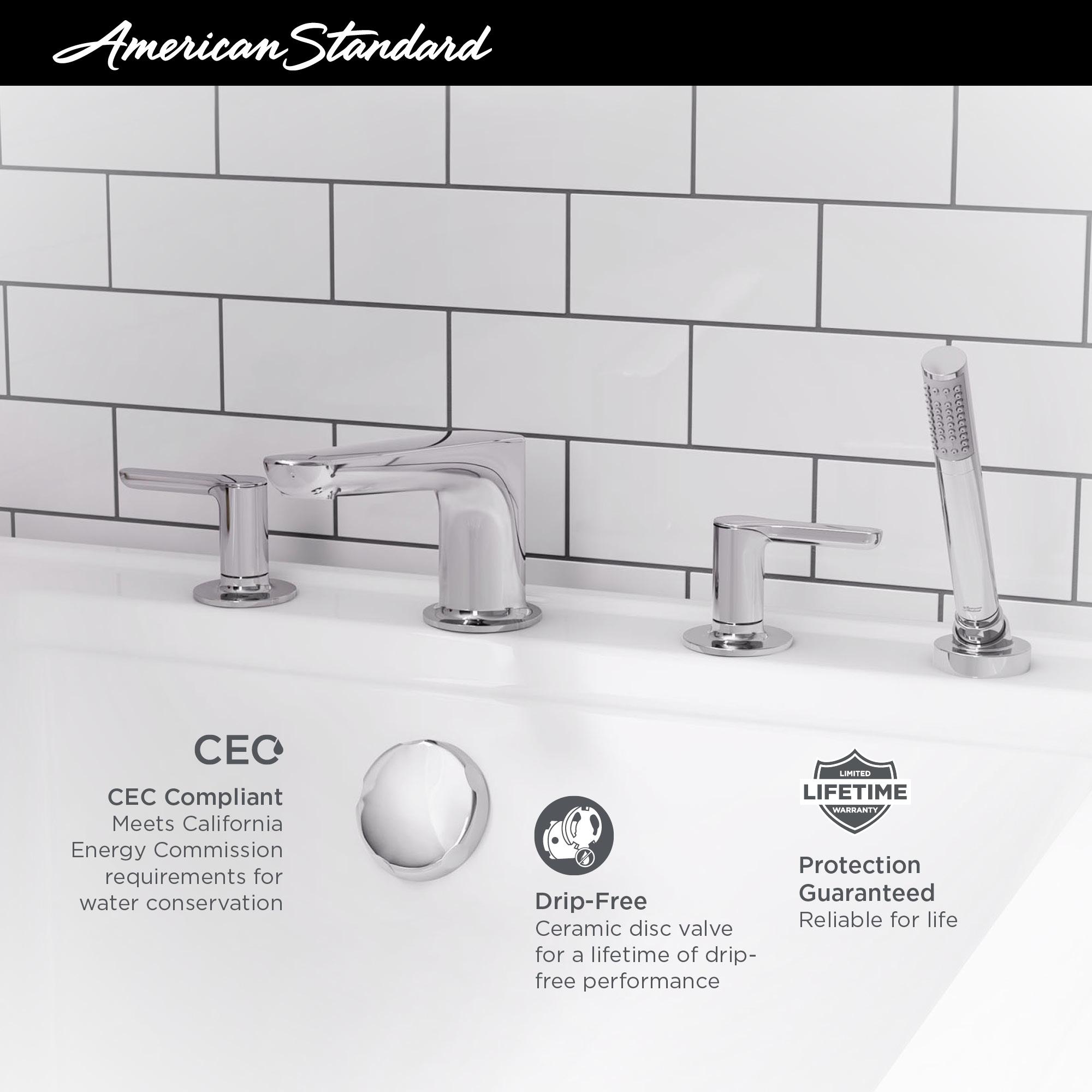 American Standard Studio S 2-Handle Deck-Mount Roman Tub Faucet for Flash Rough-in Valve with Hand Shower in Brushed Nickel