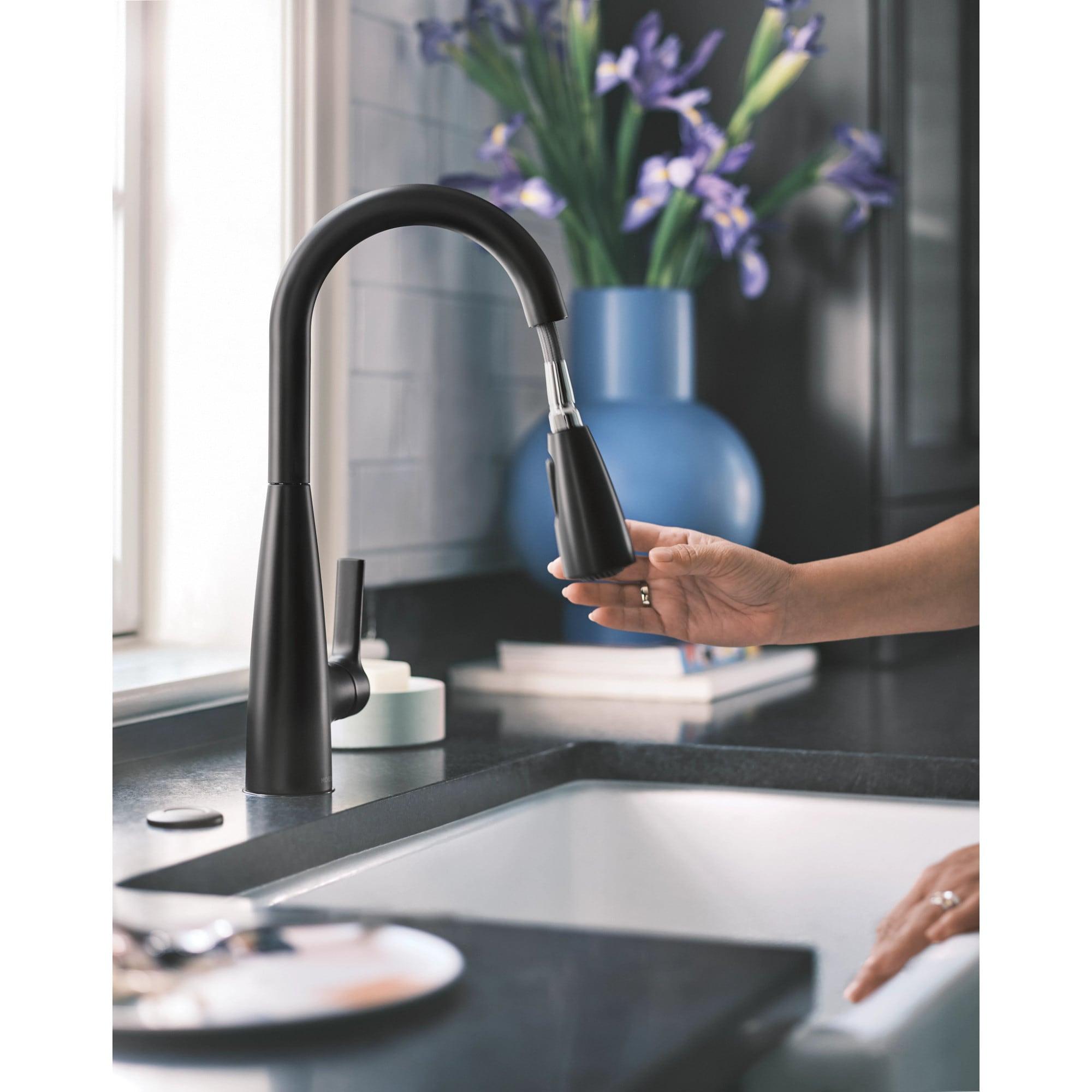 Matte Black Single-Handle Pull-Down Kitchen Faucet with Soap Dispenser