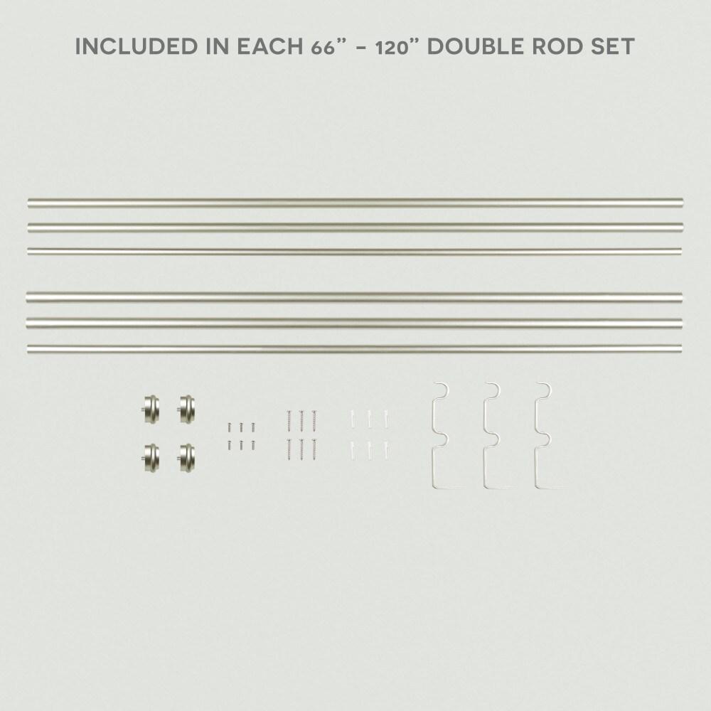 Exclusive Home Topper Double Curtain Rod and Finial Set, Matte Silver, 66"-120"