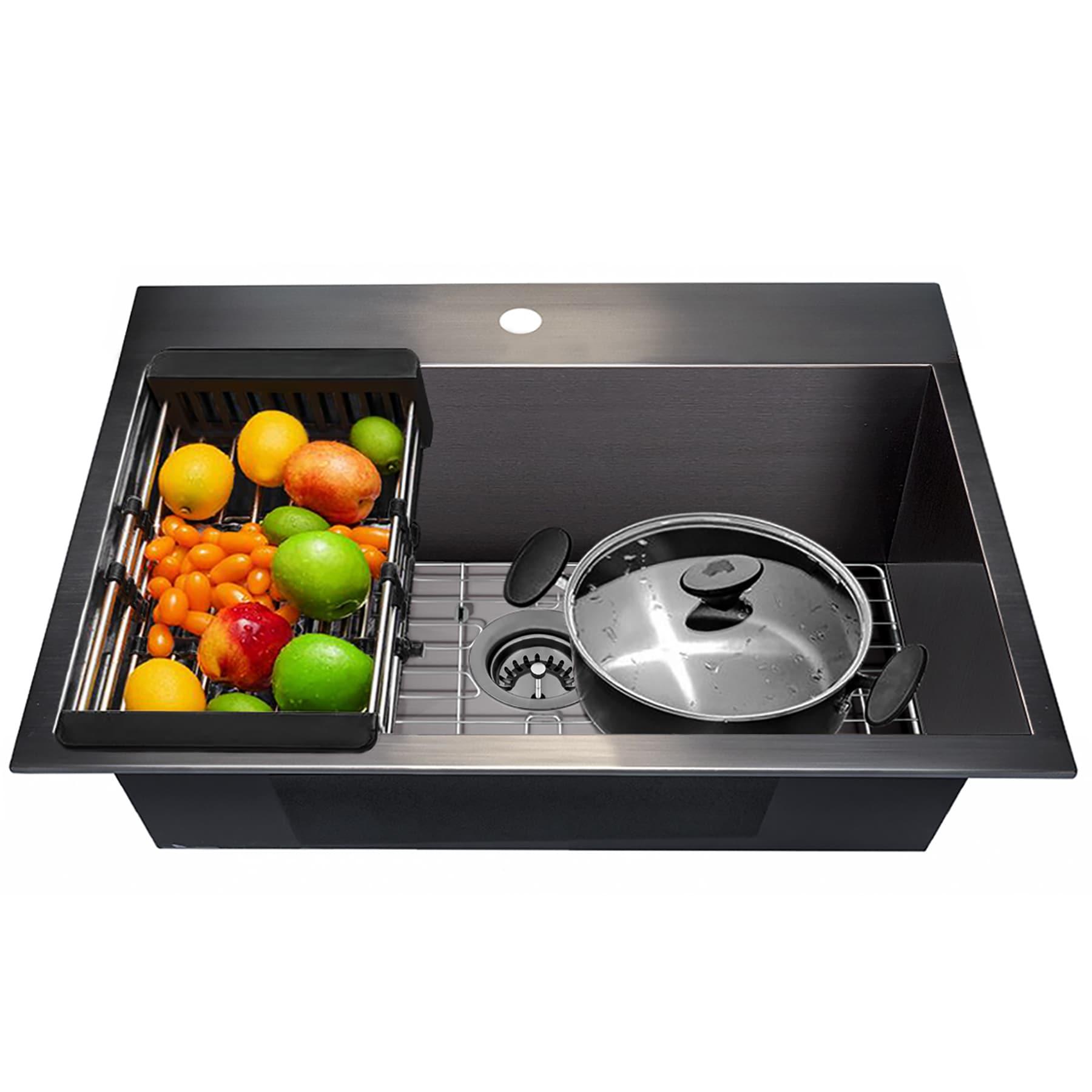 Drop-In 25-in x 22-in Gunmetal Matte Black Stainless Steel Single Bowl 1-Hole Kitchen Sink