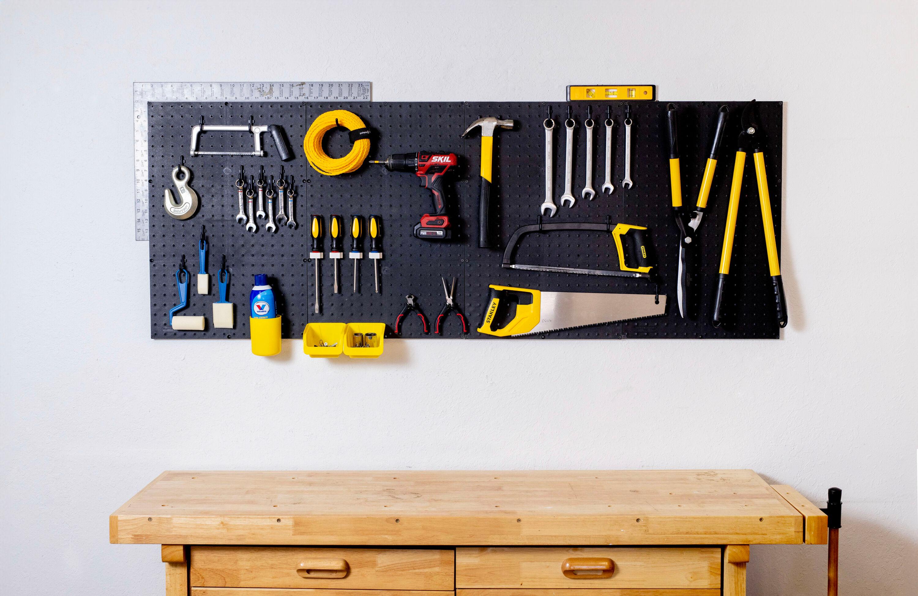 WallPeg Plastic Pegboard Panels, 96" Wide Garage Tool Pegboard, Black