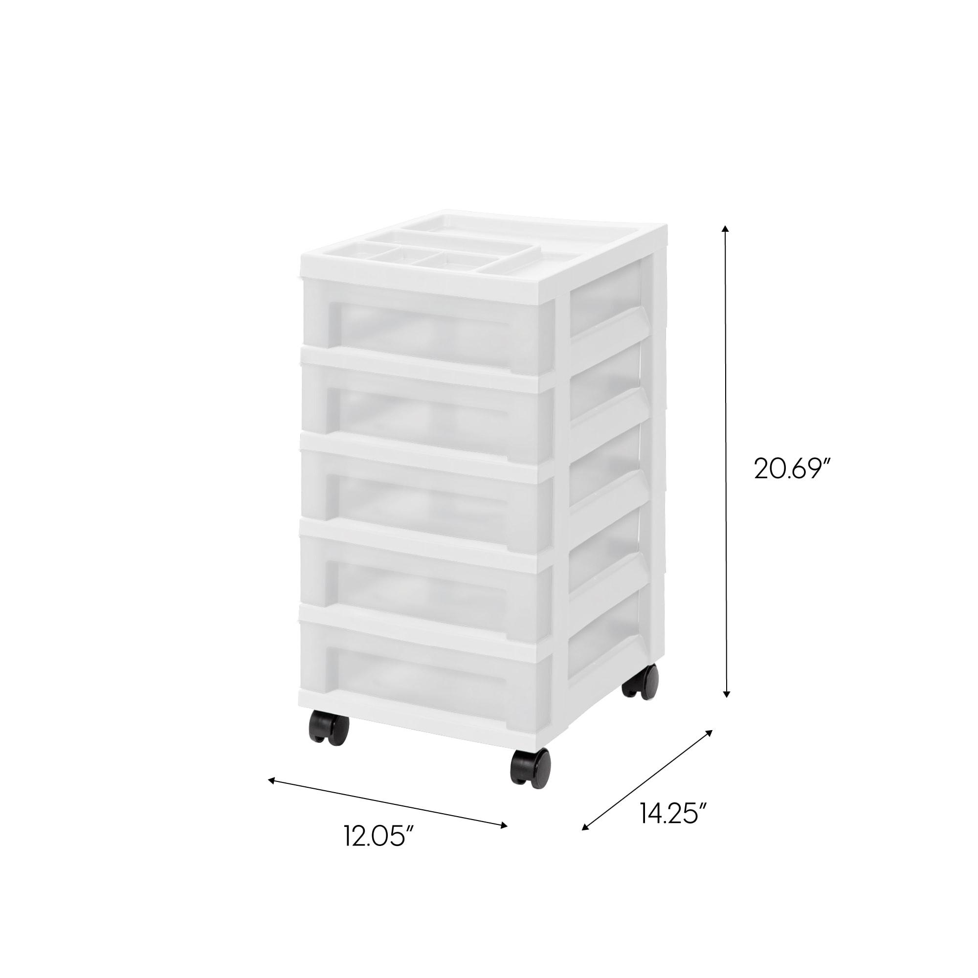 IRIS USA, 5-Drawer Narrow Plastic Storage Drawer Cart with Organizer Top, White