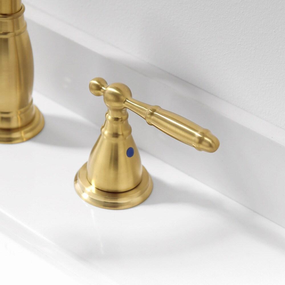Phiestina Brushed Gold Widespread 2-handle High-arc Commercial/Residential Handle Bathroom Sink Faucet with Drain