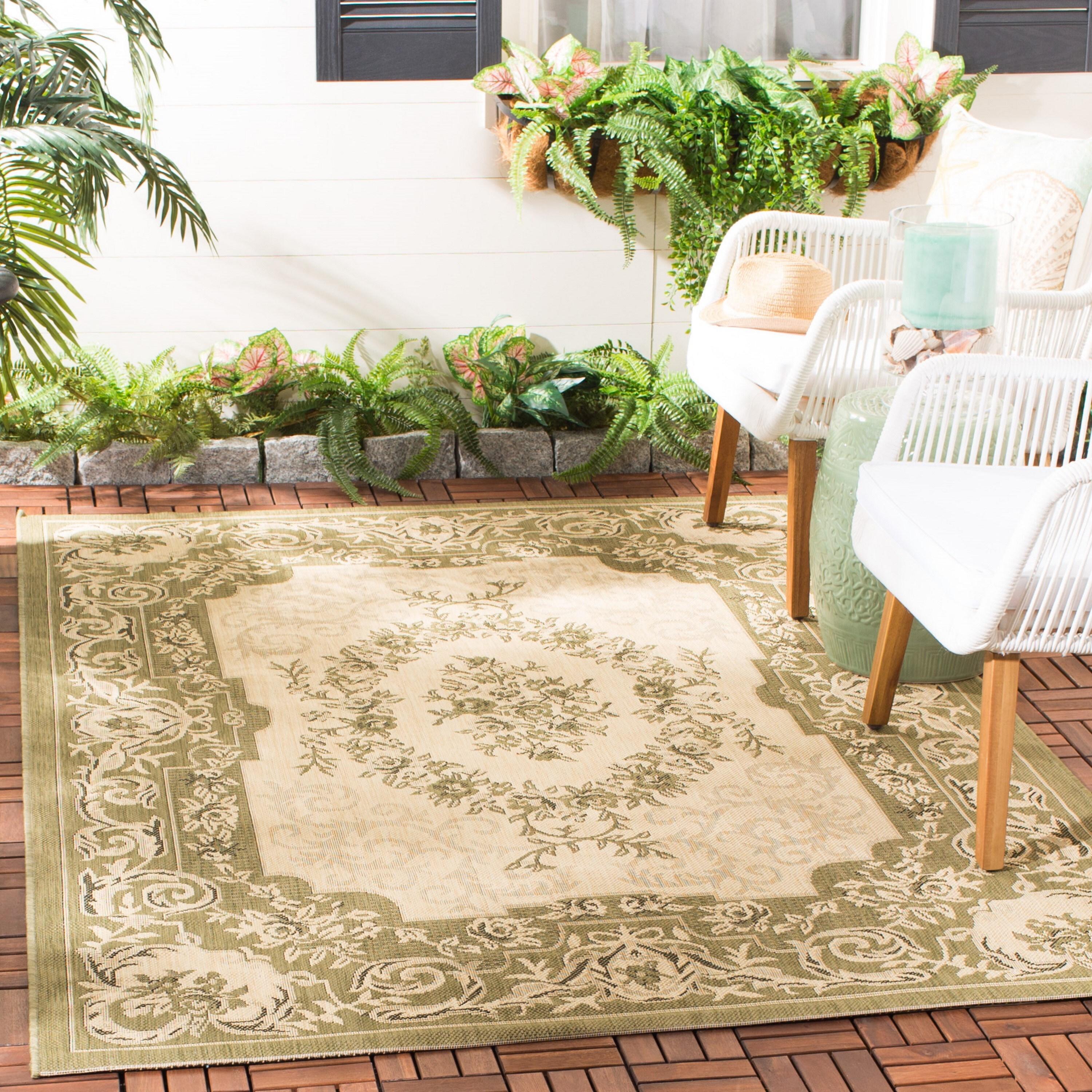 Courtyard CY7208 Power Loomed Indoor/Outdoor Area Rug - Cream/Green - 5'3"x7'7" - Safavieh.