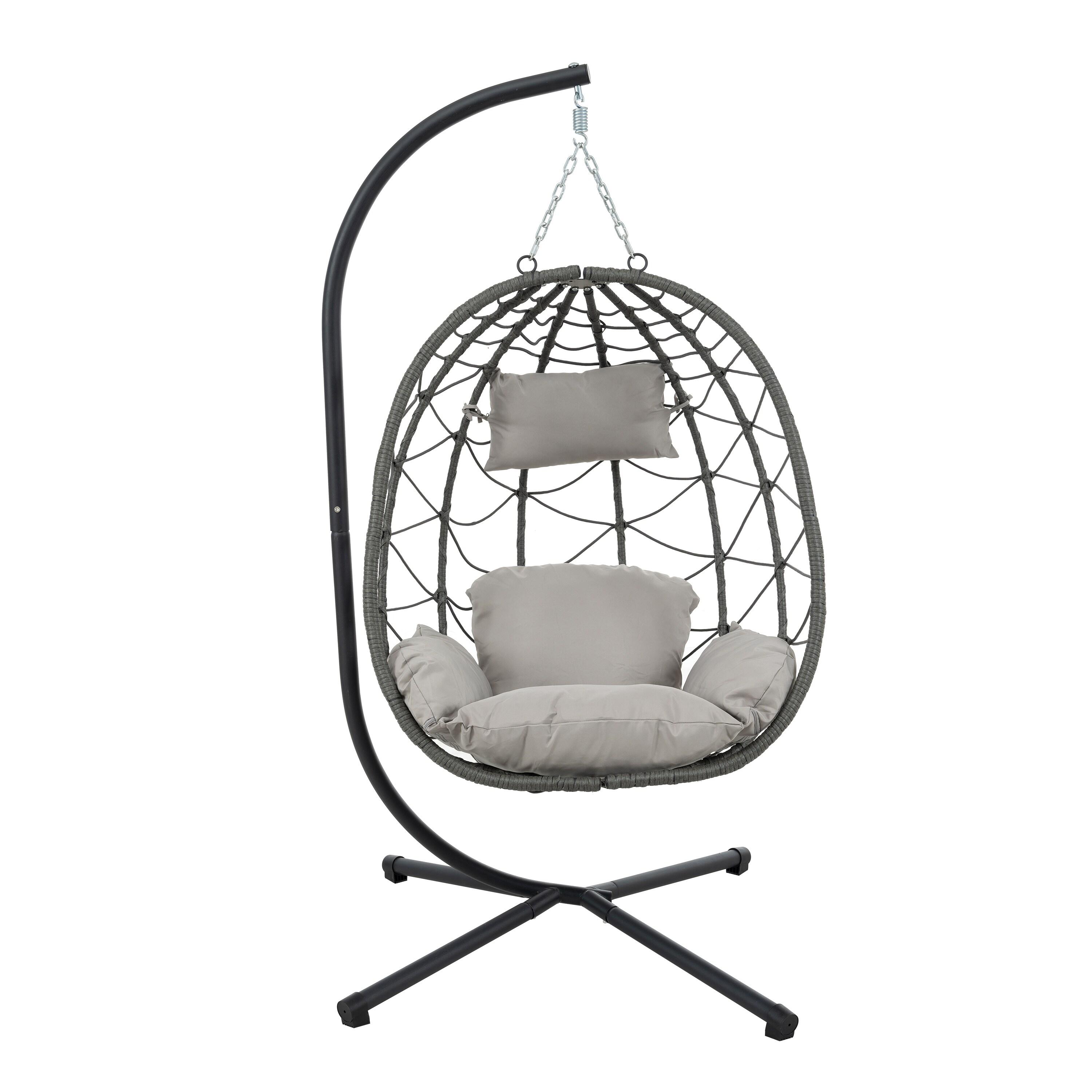 Tcbosik Swing Egg Chair with Stand, Indoor Outdoor Hanging Chair with Cushion for Bedroom Balcony Patio Garden, Easy to Assemble, Dark Grey