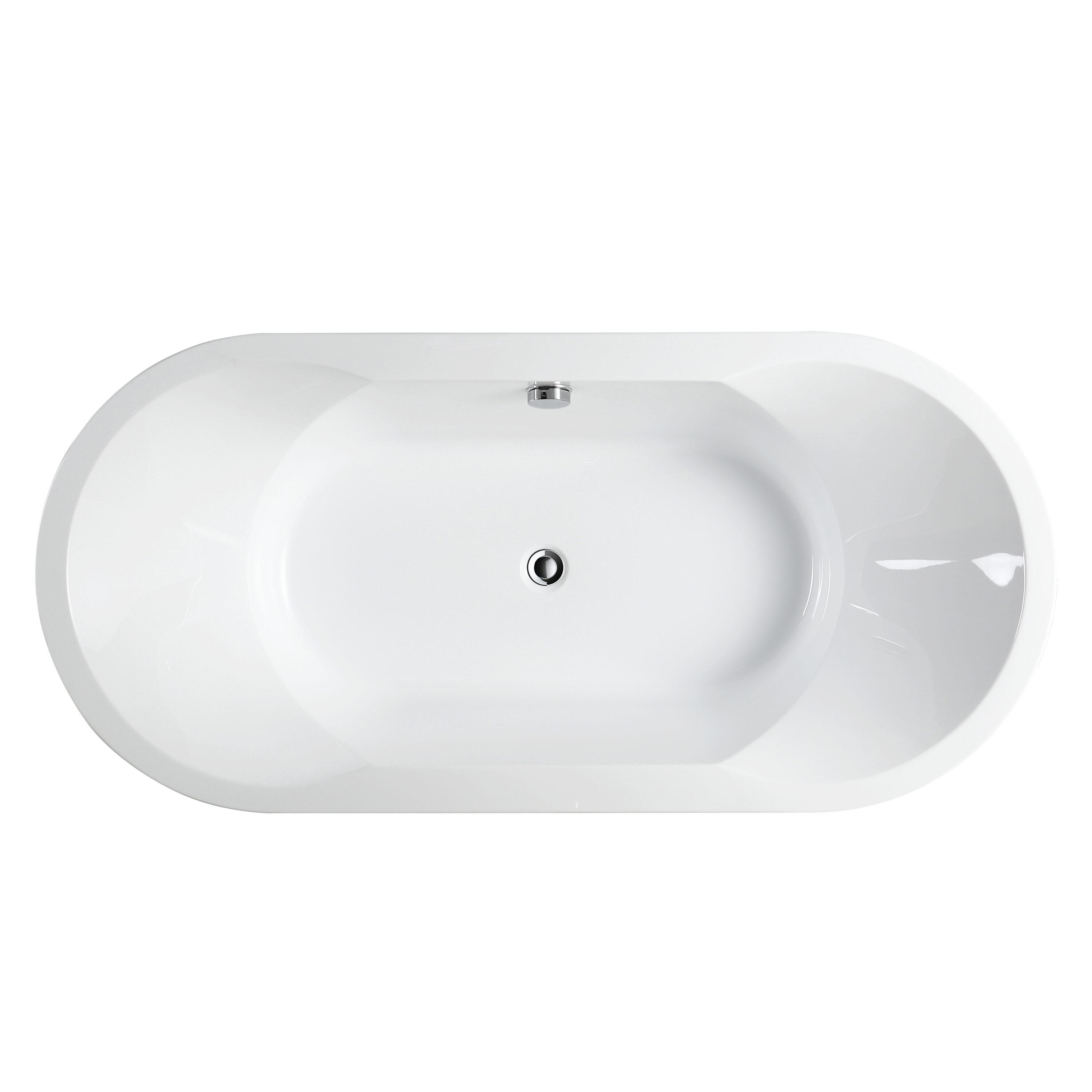 Vanity Art 67" x 32" Acrylic Freestanding Bathtub Contemporary Soaking Tub with Overflow and Pop-Up Drain, VA6804