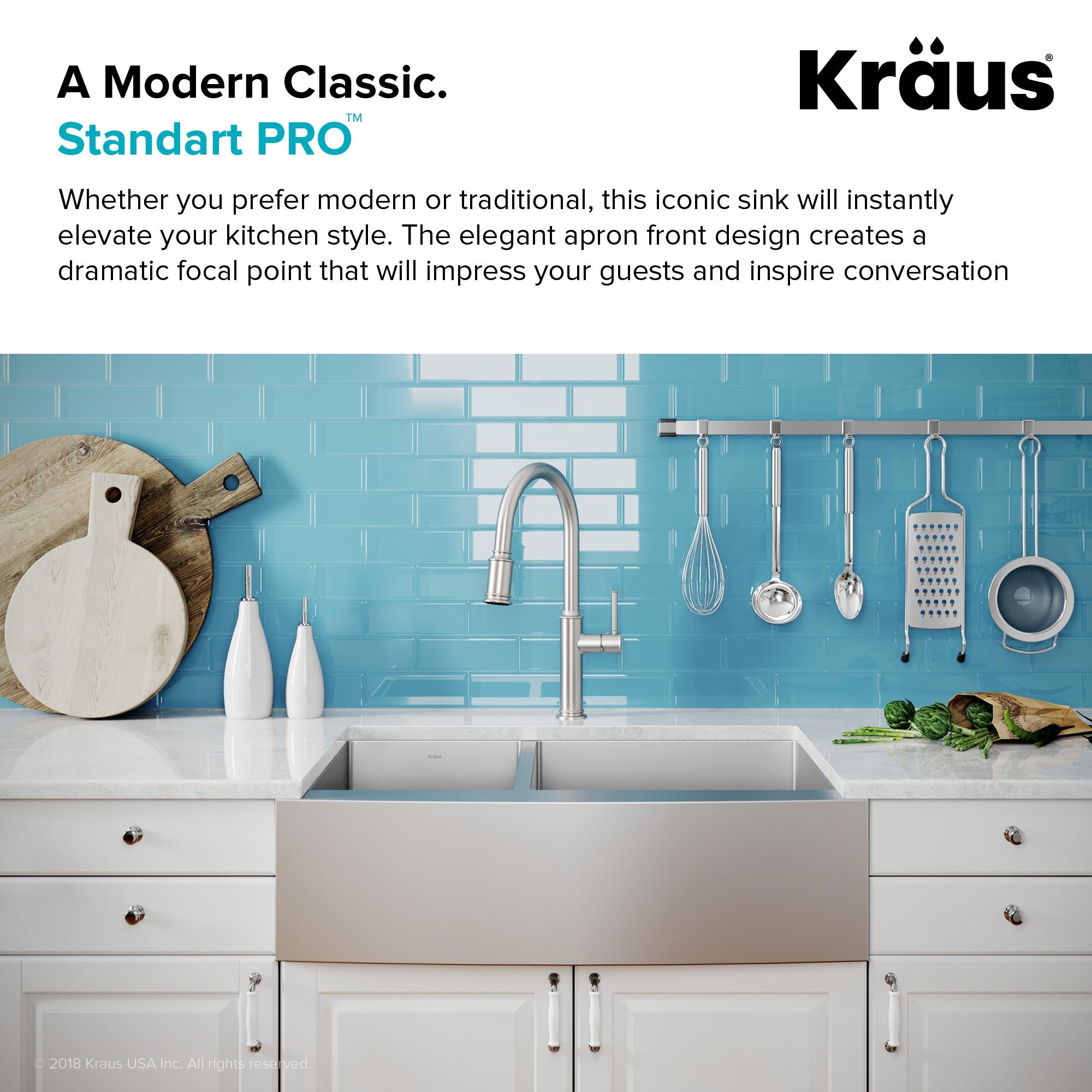 KRAUS Standart Pro Apron Front Farmhouse 16 Gauge Single Bowl Stainless Steel Kitchen Sink