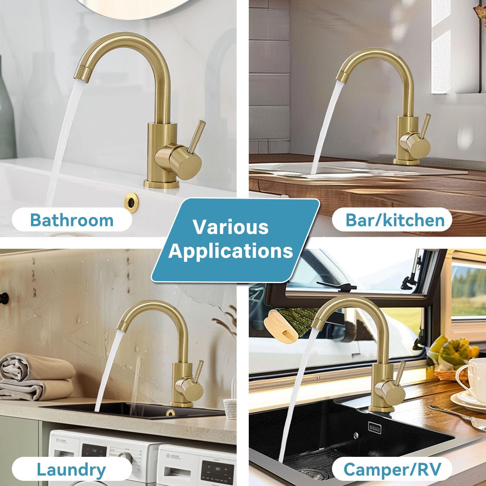Brushed Gold Stainless Steel Single Handle Bathroom Faucet