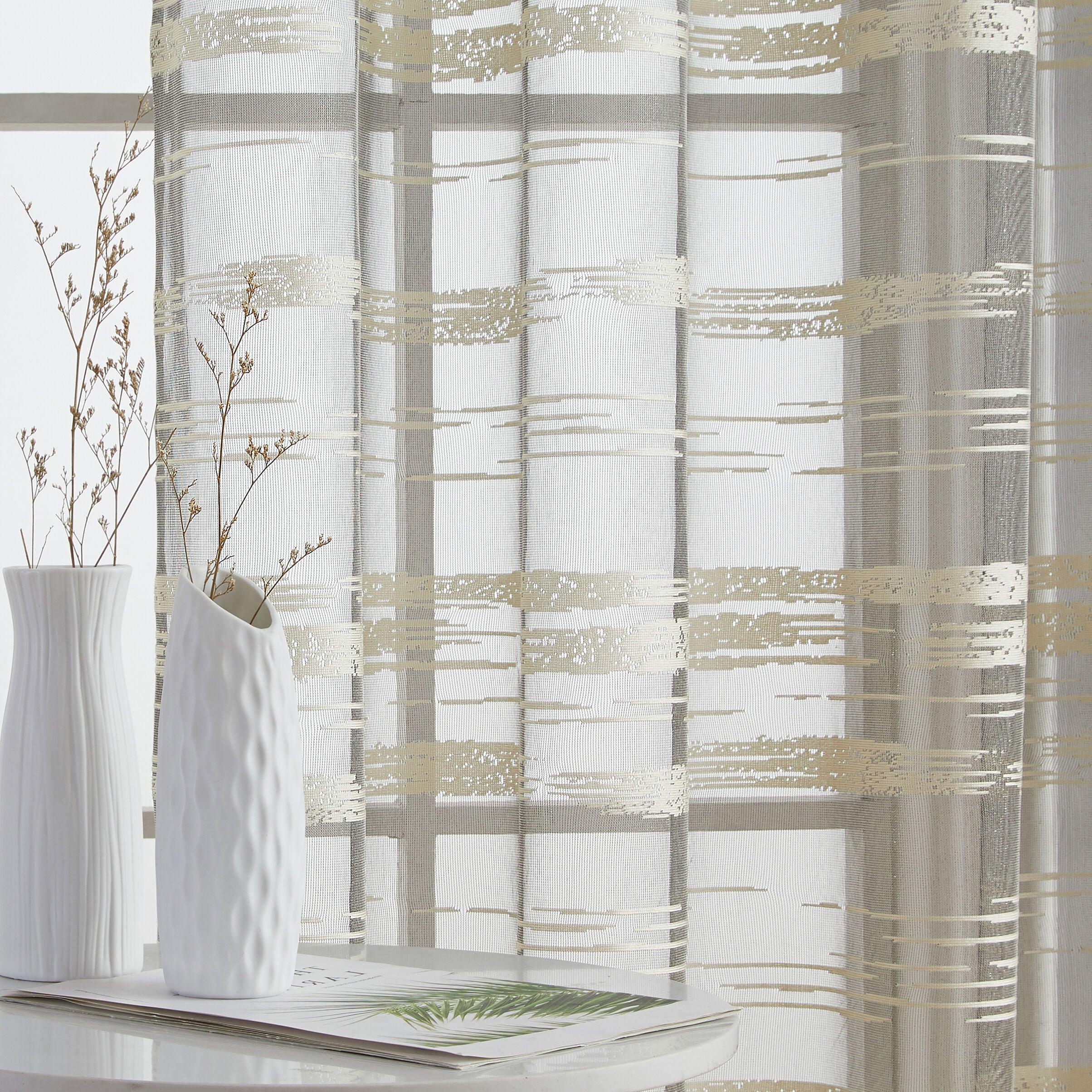 HLC.ME Broadway Stripe Decorative Semi Sheer Light Filtering Grommet Window Treatment Curtain Panels - Set of 2 - Beige, 54 W x 84 L