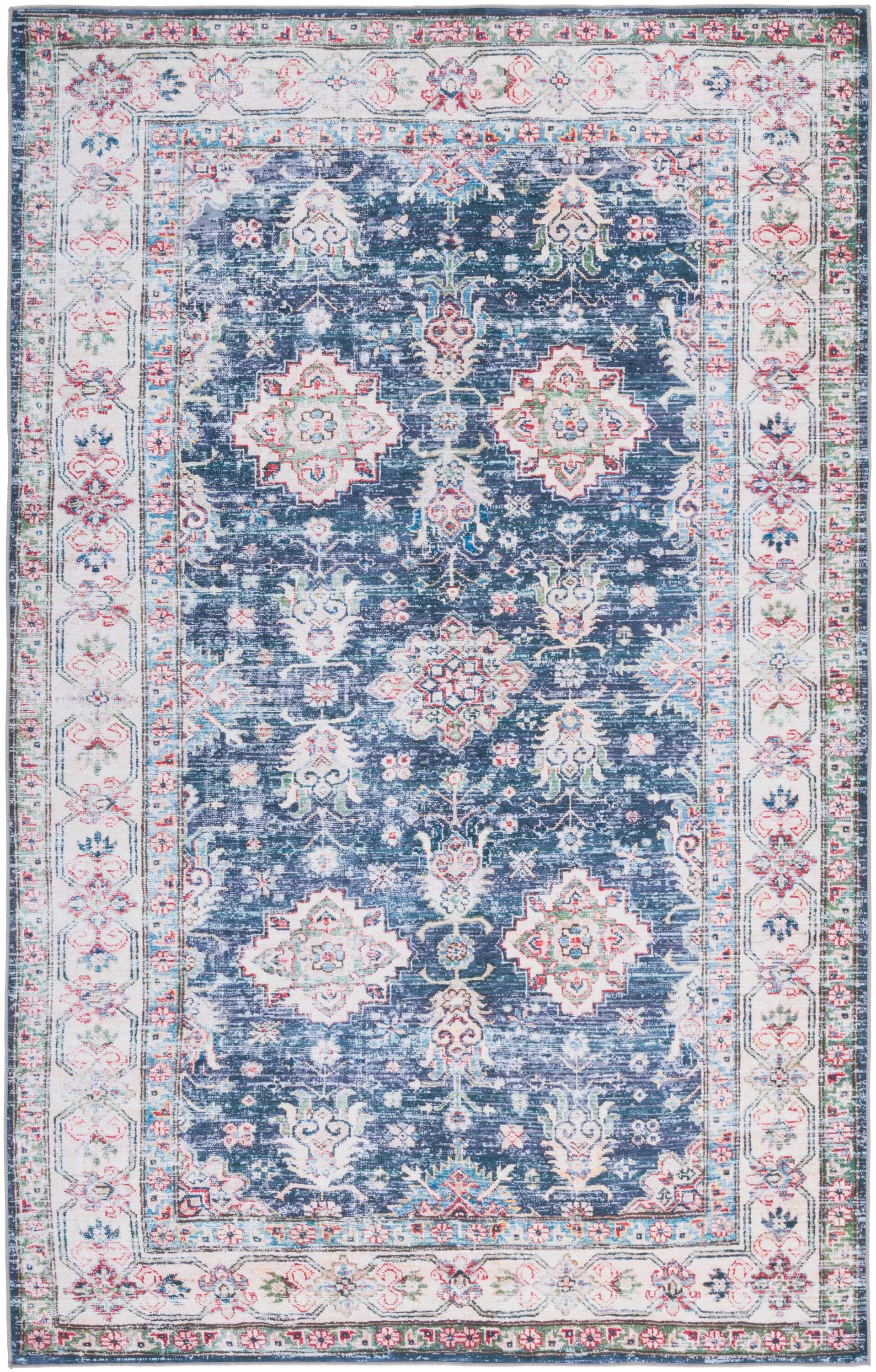 Tucson Vintage Persian TSN196 Power Loomed Machine Washable Skid-Resistant Indoor Area Rug - Navy/Beige - 9'x12' - Safavieh
