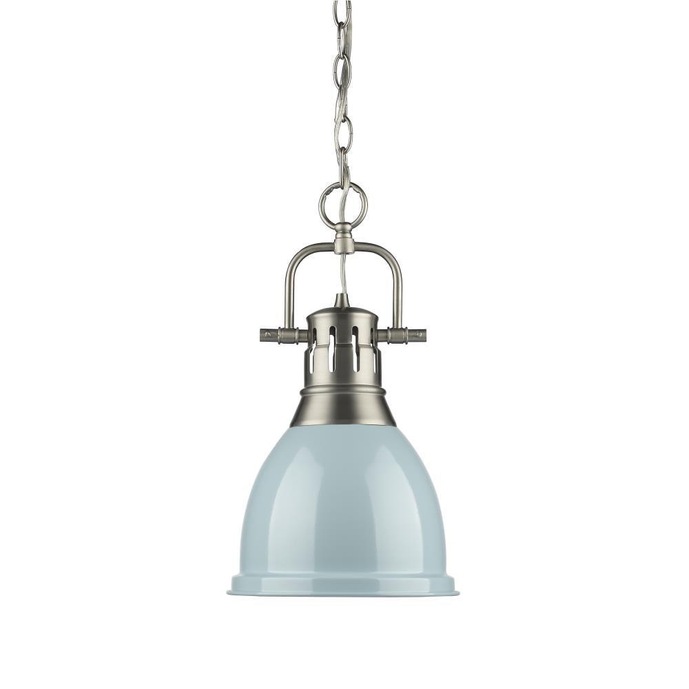 Golden Lighting Duncan 1-Light Small Pendant with Chain in Pewter with Seafoam
