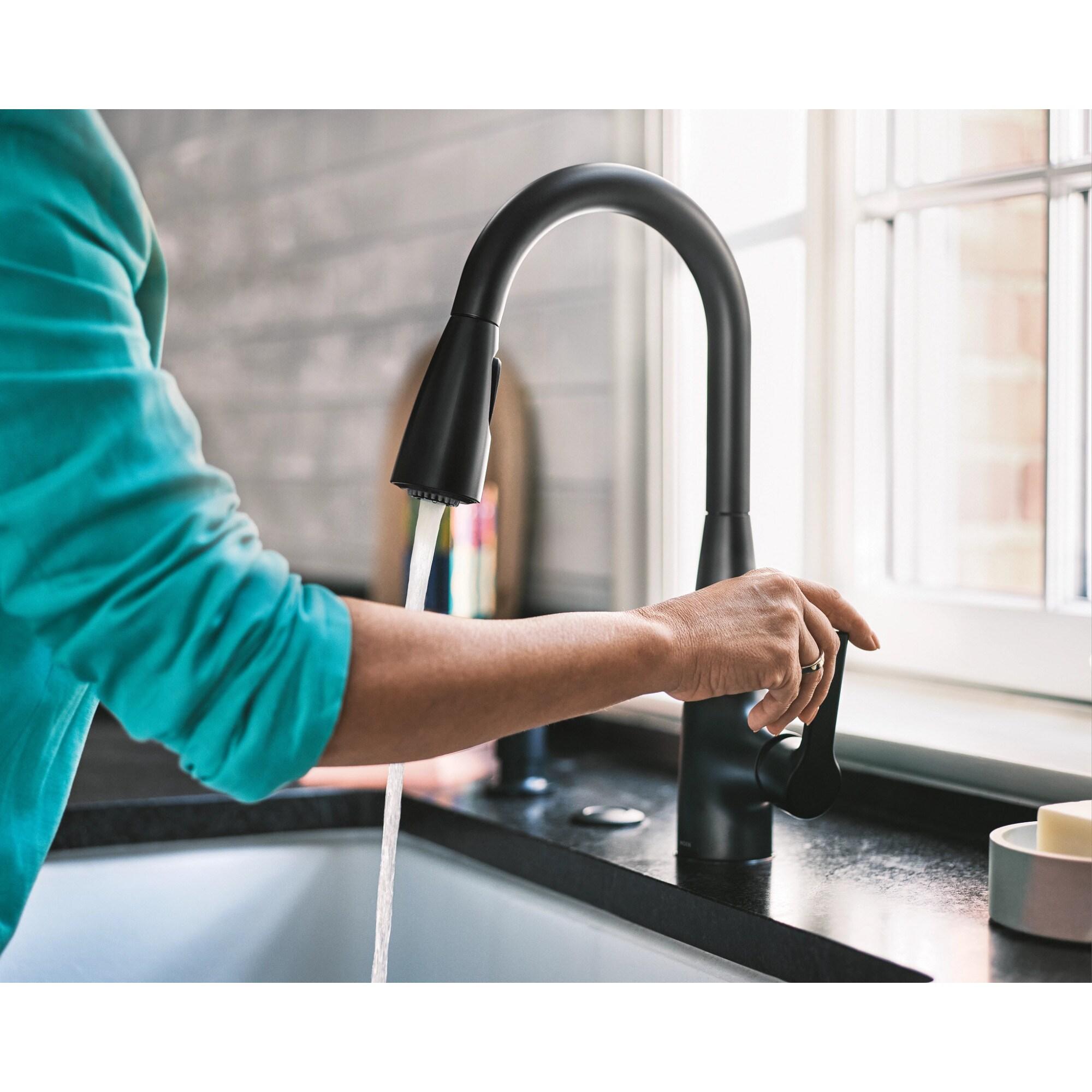 Moen 87627EIBL Haelyn Single-Handle Pull-Down Sprayer Kitchen Faucet with ColorCue Temperature Indicator, Matte Black