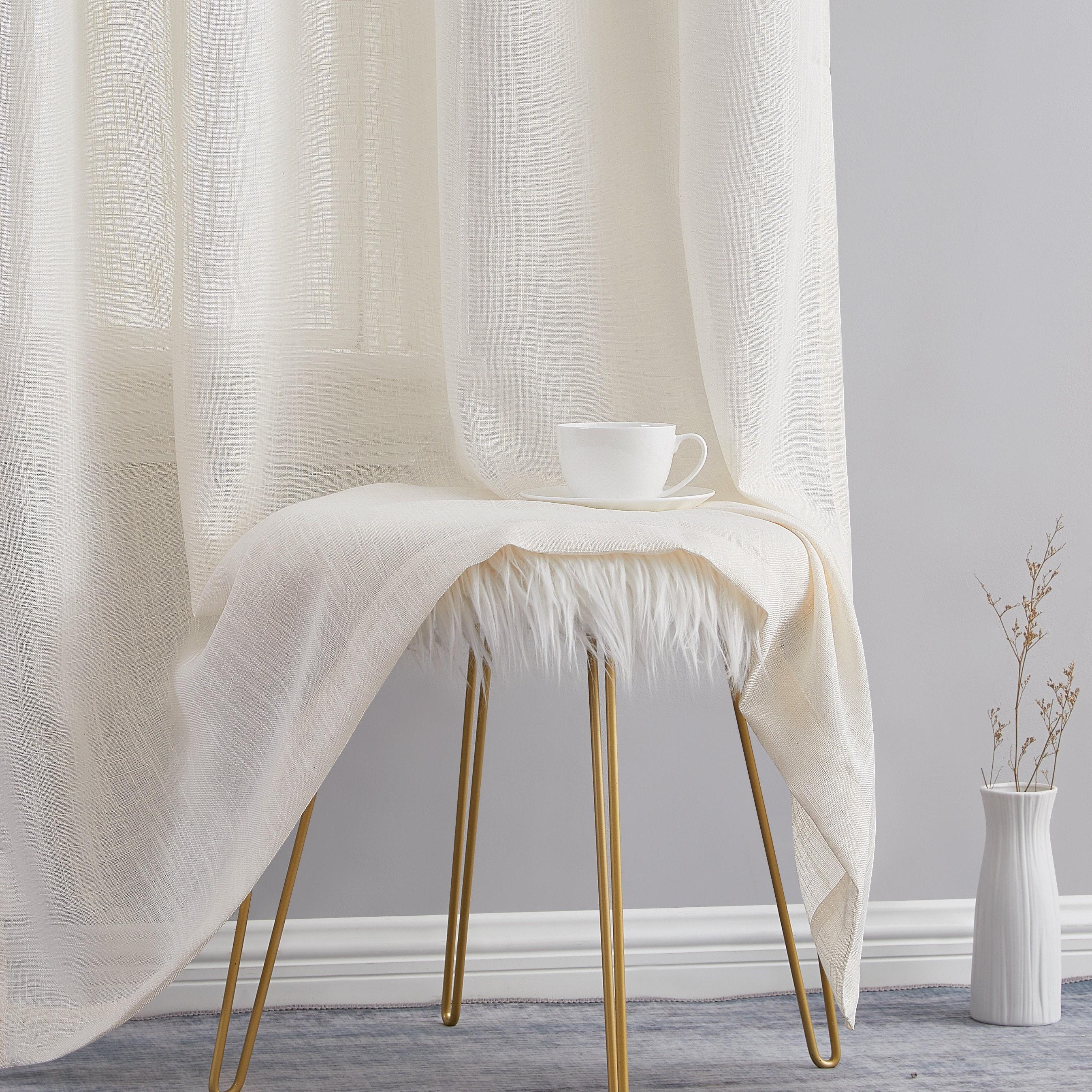 THD Serena Faux Linen Textured Semi Sheer Transparent Window Grommet Long Thick Curtain Panels, Pair