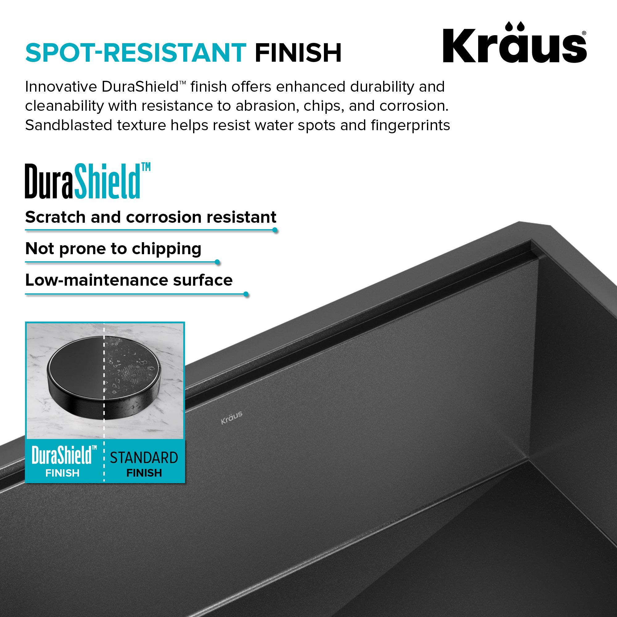 KRAUS Kore™ 27" L Farmhouse Apron Front Workstation 16 Gauge Black Stainless Steel Single Bowl Kitchen Sink