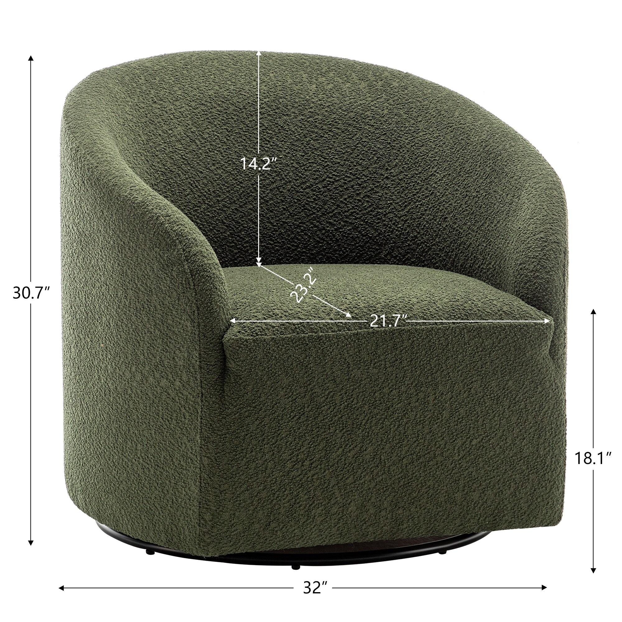 32" Wide Boucle Upholstered Swivel Barrel Chair Green - Kinwell: Mid-Century Modern, No Assembly Required