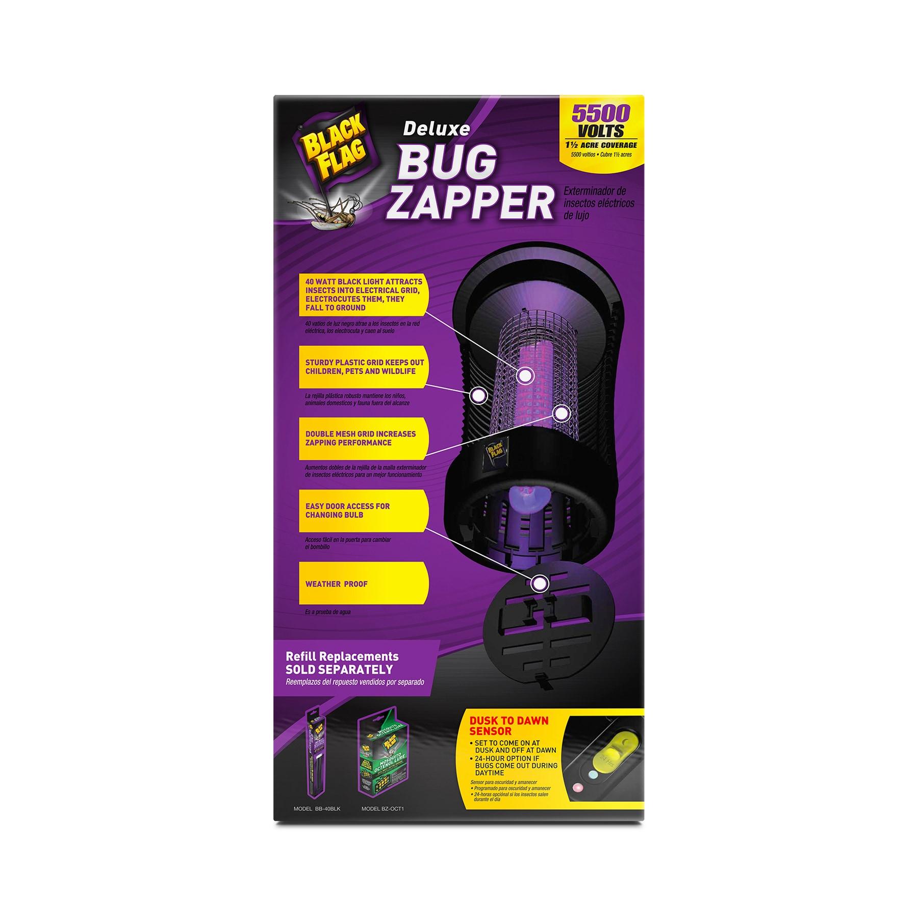 Black Flag 5500 Volt Deluxe 40 Watt Electronic Insect Killer,  Bug Zapper, 1.5 Acre Coverage, Black