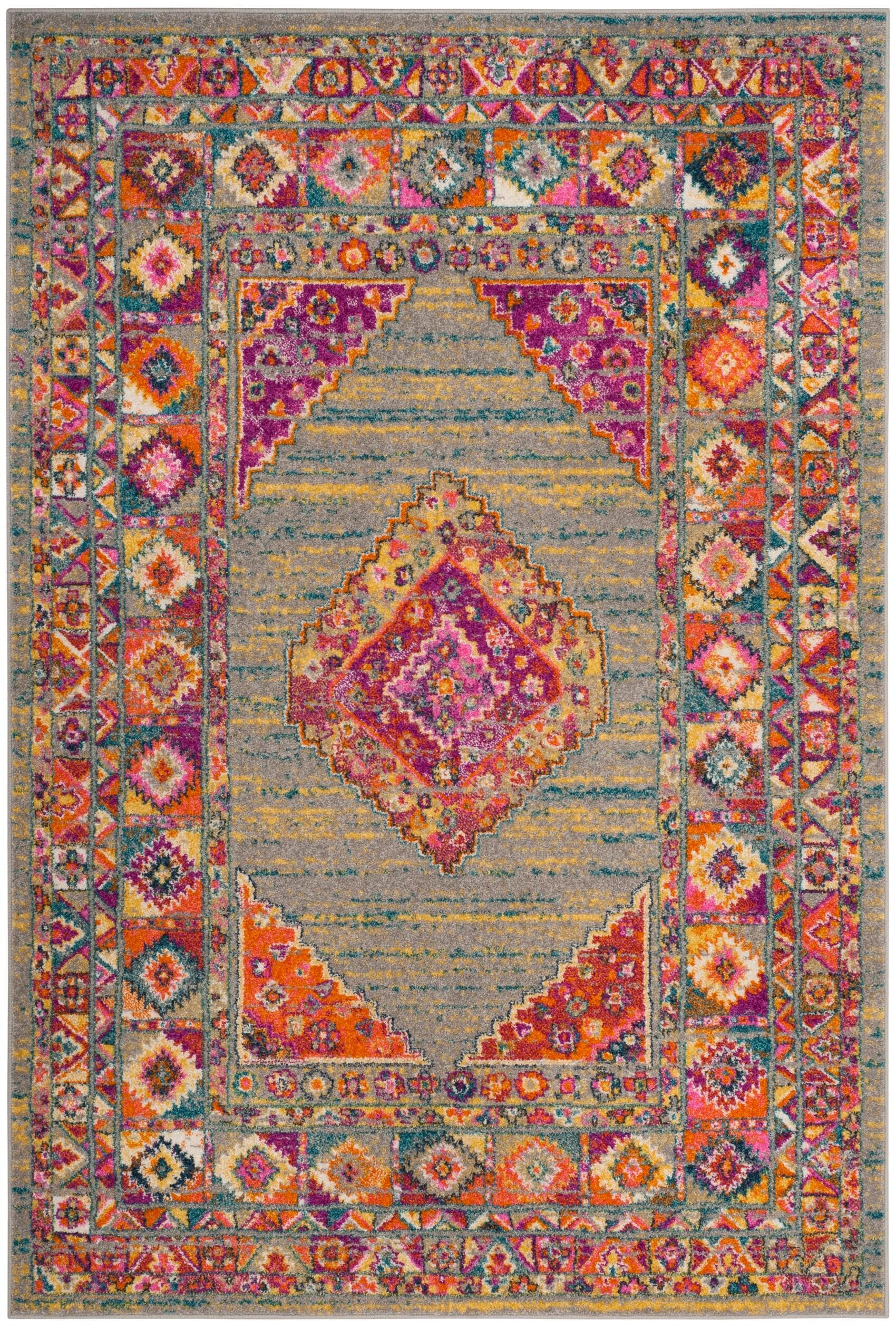 Madison MAD133 Power Loomed Indoor Area Rug - Light Grey/Fuchsia - 4'x6' - Safavieh