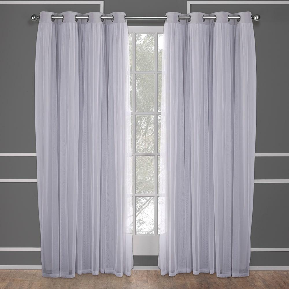 Set of 2 (84"x52") Caterina Layered Solid Blackout with Sheer Top Curtain Panels Gray - Exclusive Home