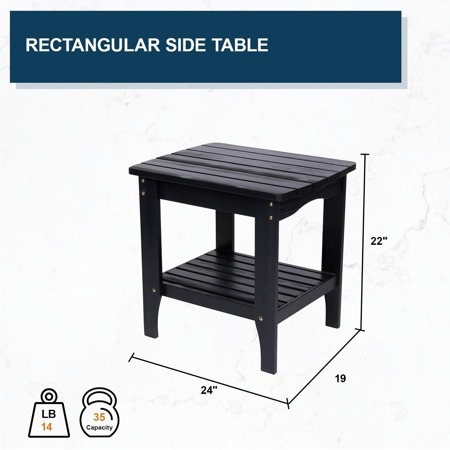 Shine Company Rectangular Traditional Wood Indoor/Outdoor Side Table in Black