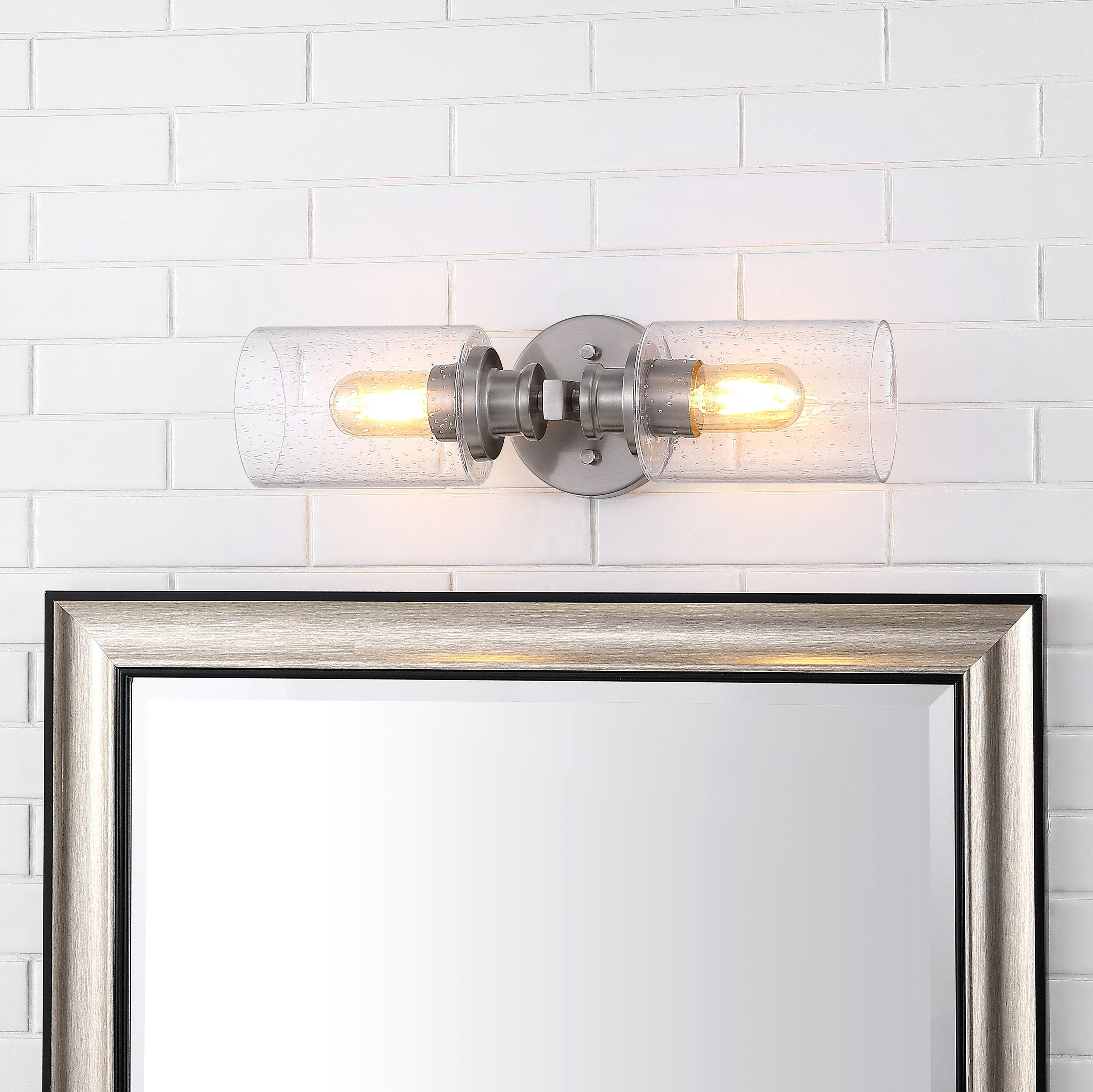 JONATHAN Y Jules Edison 16.5" Cylinder 2-Light Iron/Seeded Glass Farmhouse Contemporary LED Wall Sconce, Nickel