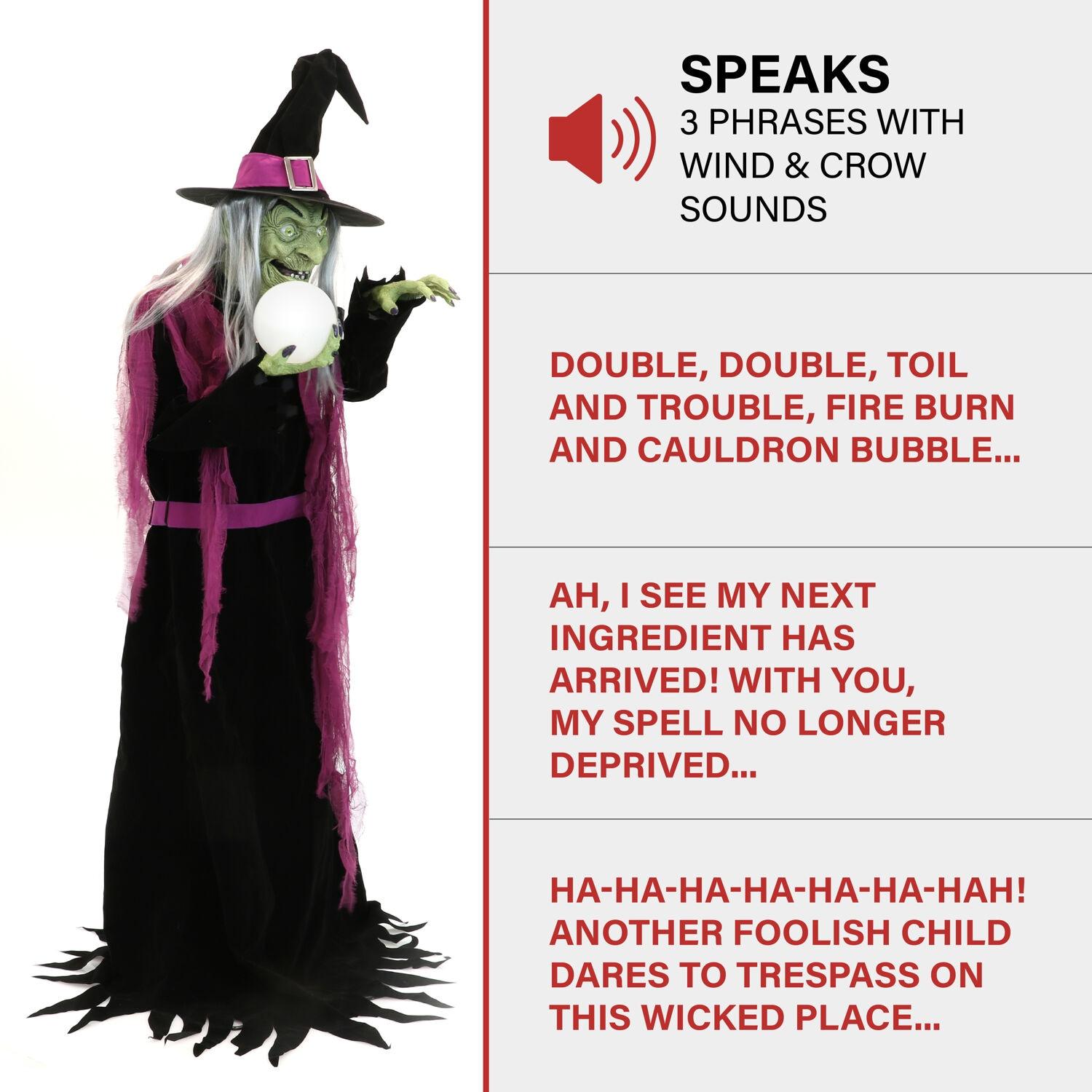 Haunted Hill Farm Haunted Hill Farm 6-Ft. Tall Fortune Teller Witch, Plug-In Motion-Activated Talking Halloween Prop