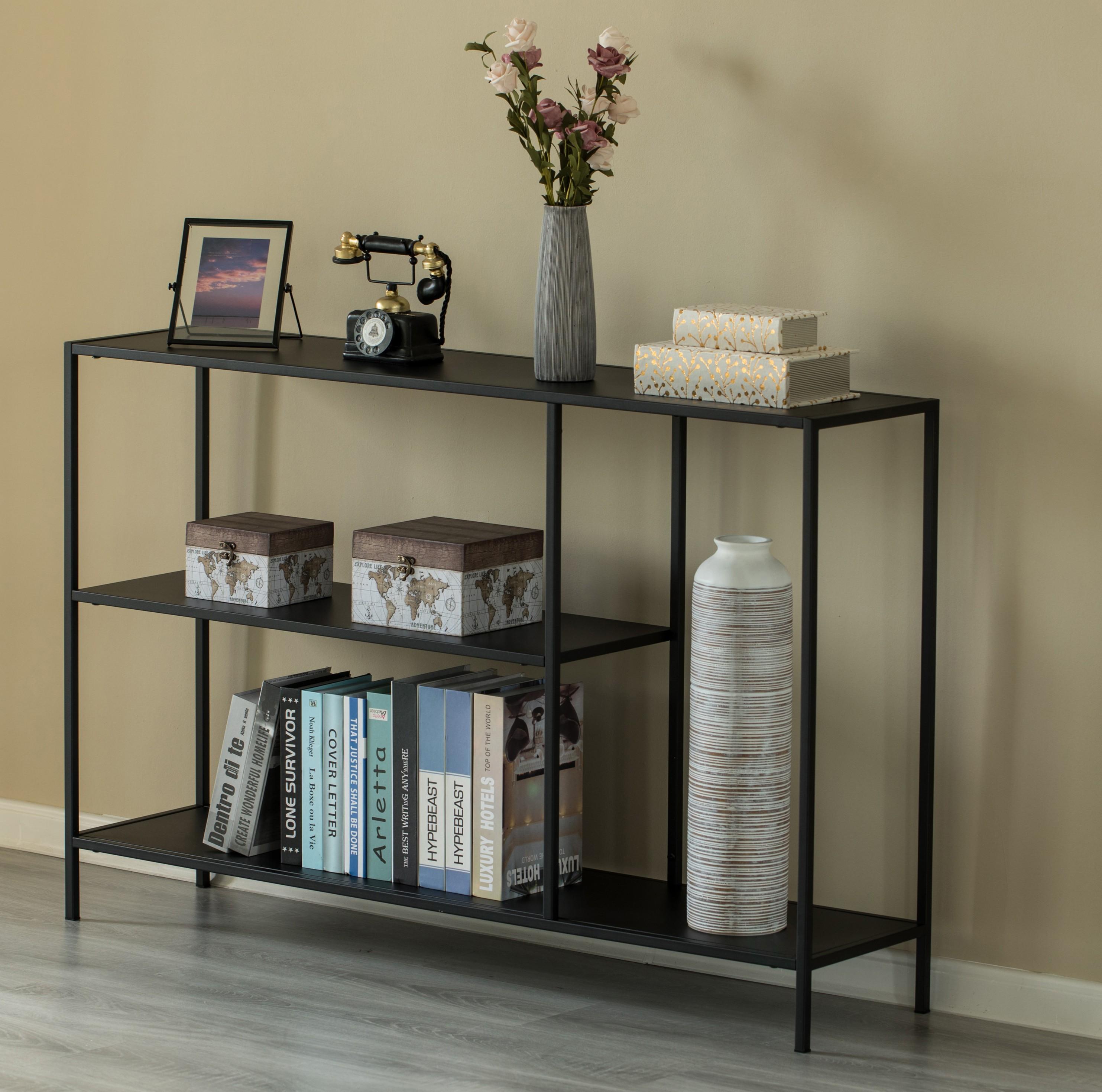 Fabulaxe Modern Display Metal Console Table with Open Shelfs, for Dining, Entryway and Hallway, Black