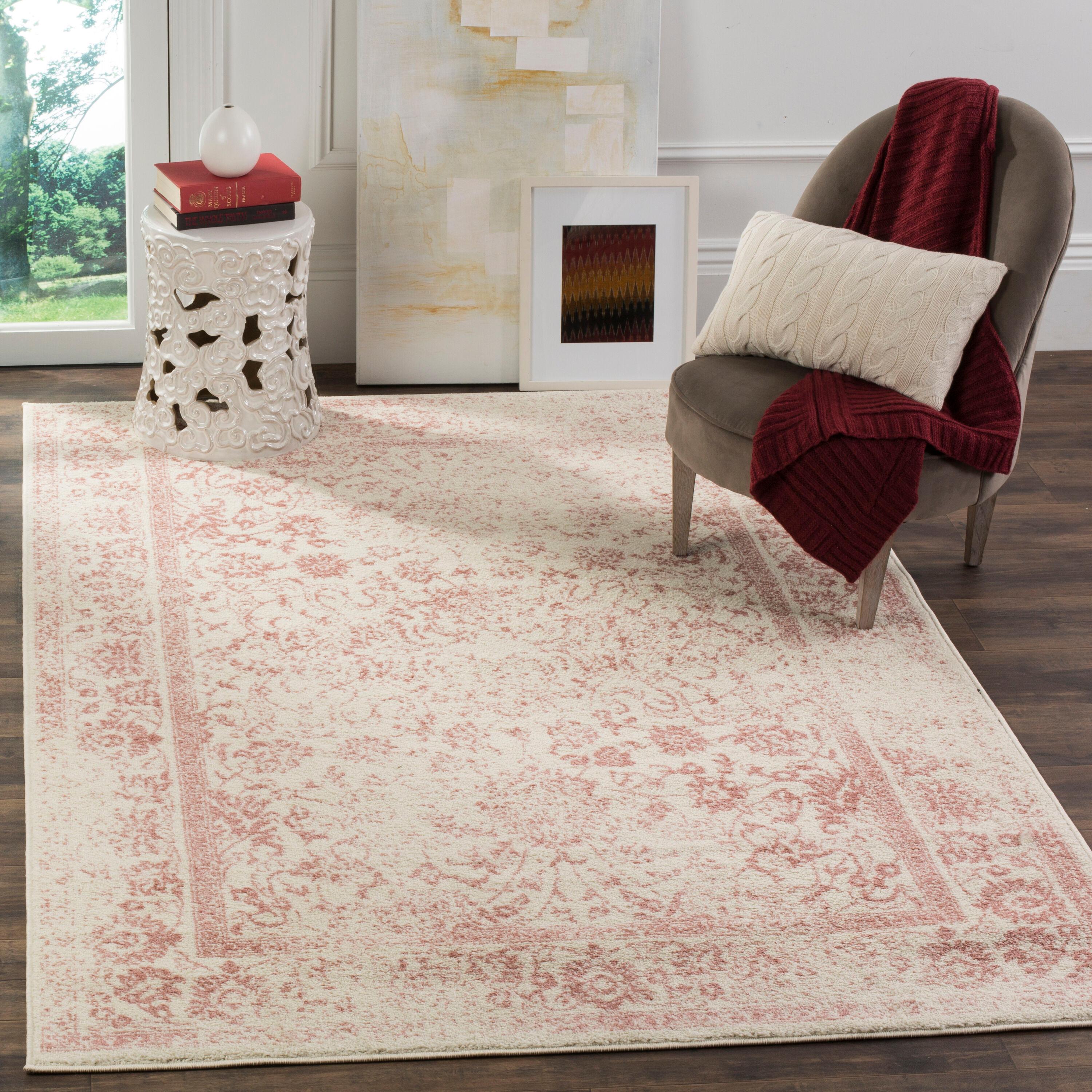 Adirondack ADR109 Machine Made Indoor Area Rug - Ivory/Rose - 5'x5' - Safavieh