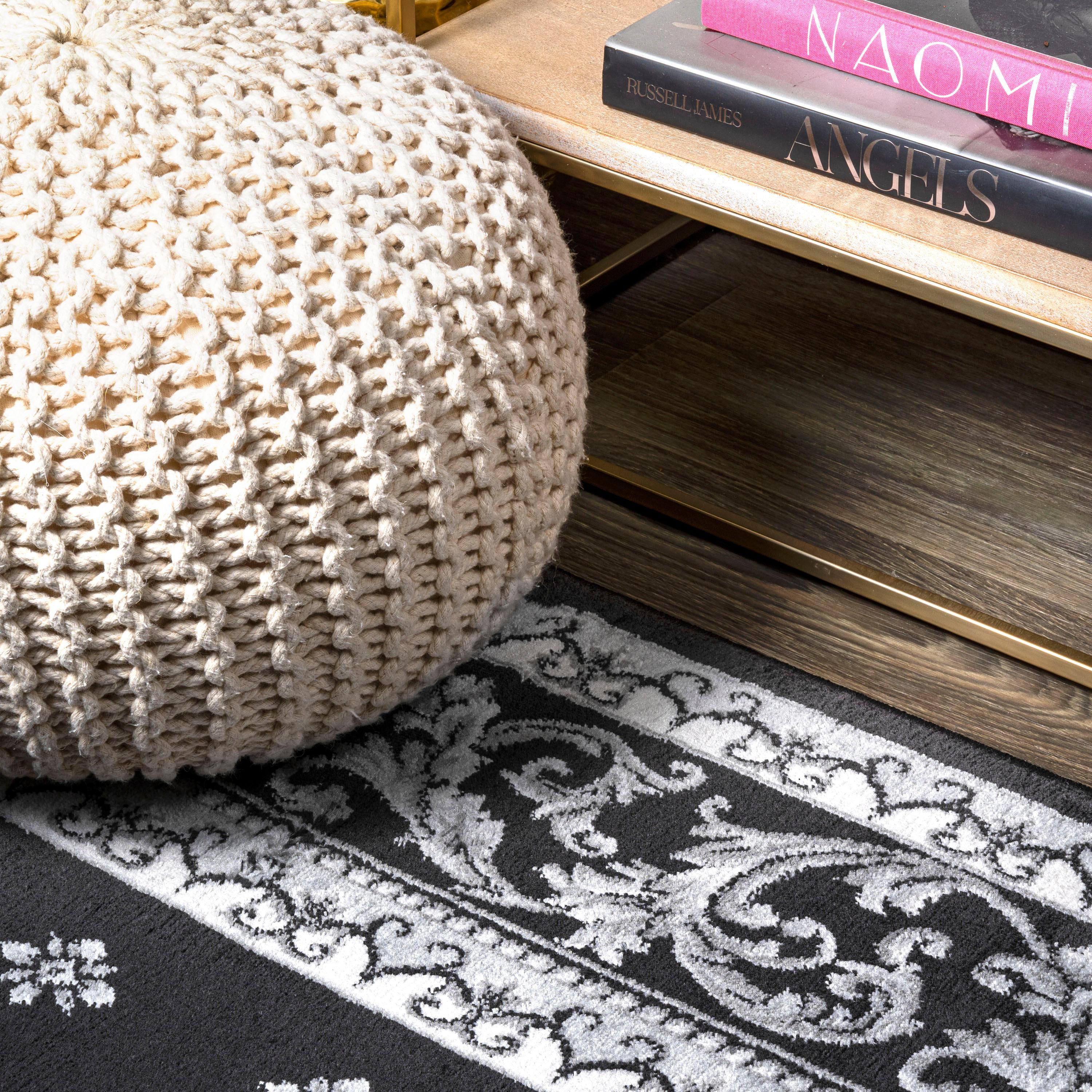 3'x 5' Acanthus French Border Area Rug, Black/Gray - JONATHAN Y