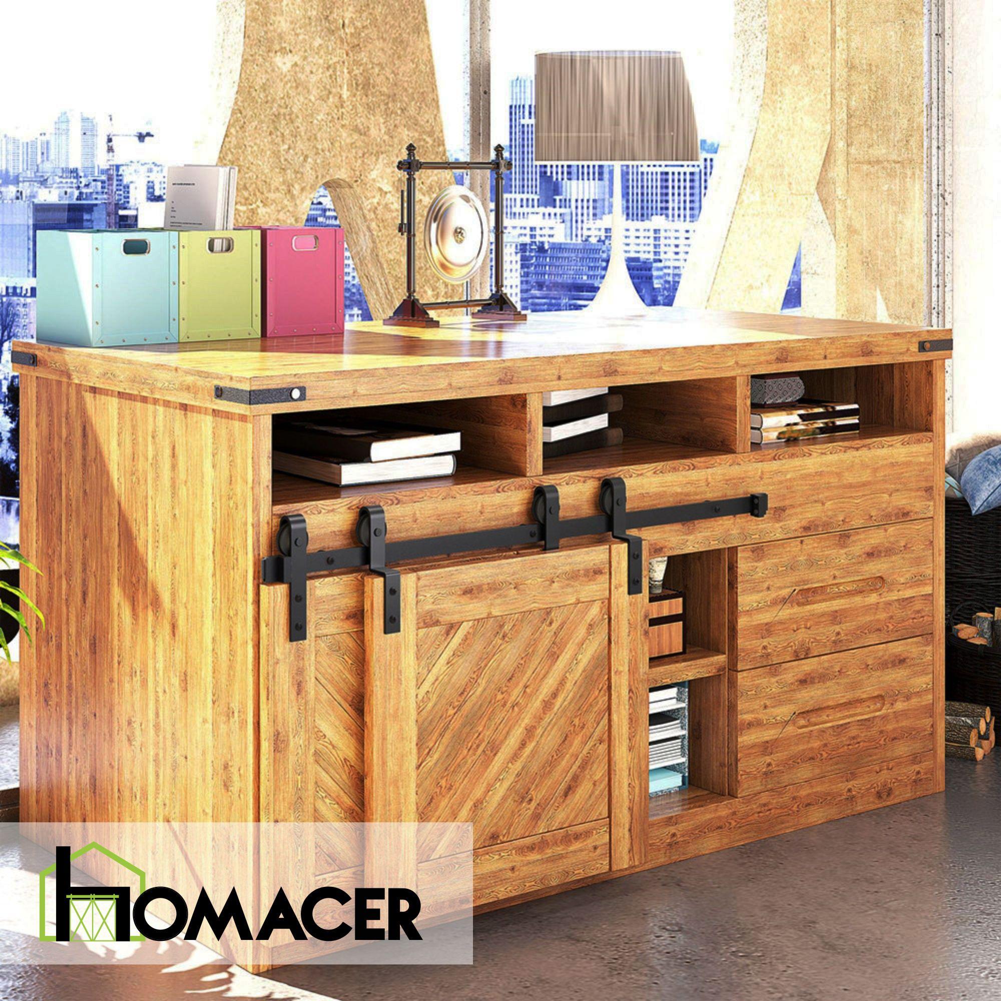 Homacer Mini Black Rustic Classic Design Single Track Bypass Two Door Hardware Kit For Cabinet Use