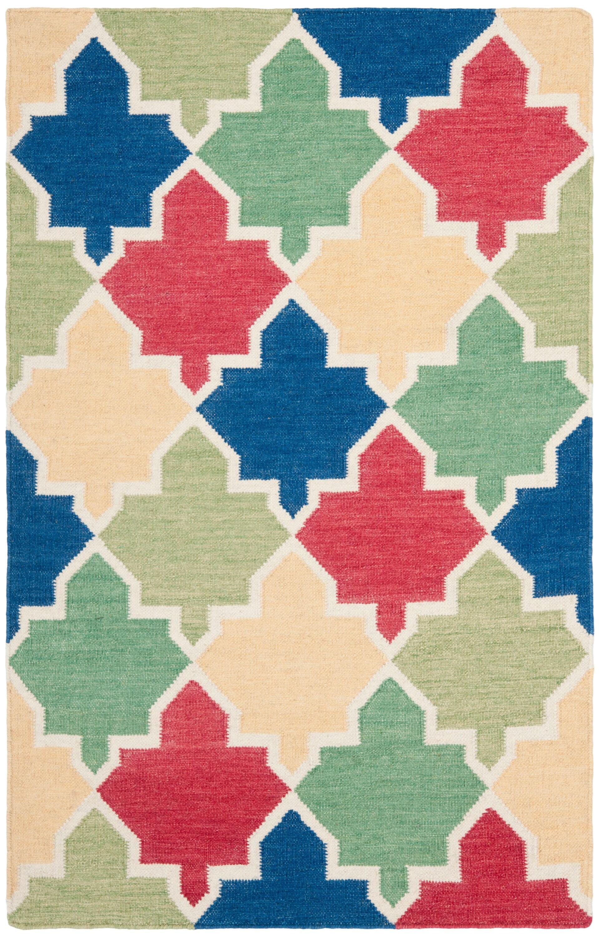 SAFAVIEH Dhurries Wystan Geometric Area Rug, Blue/Multi, 3' x 5'
