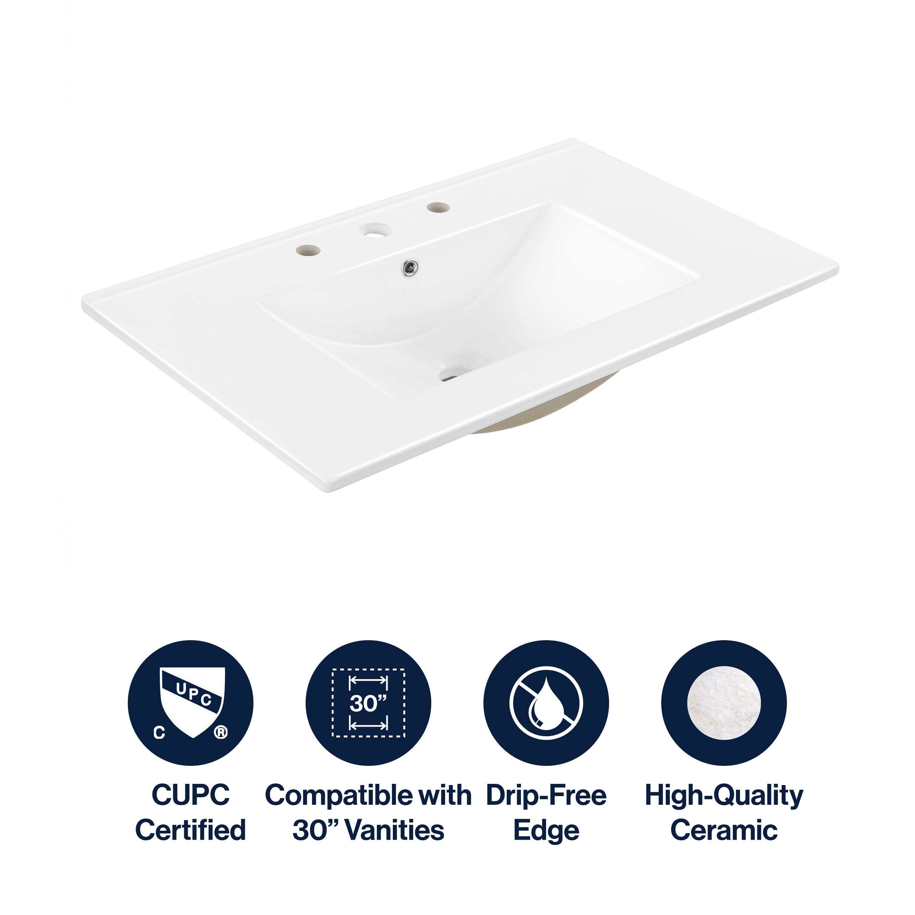 Jonathan Y Ancillary 3-Hole 30" Classic Contemporary Rectangular Ceramic Single Sink Basin Vanity Top