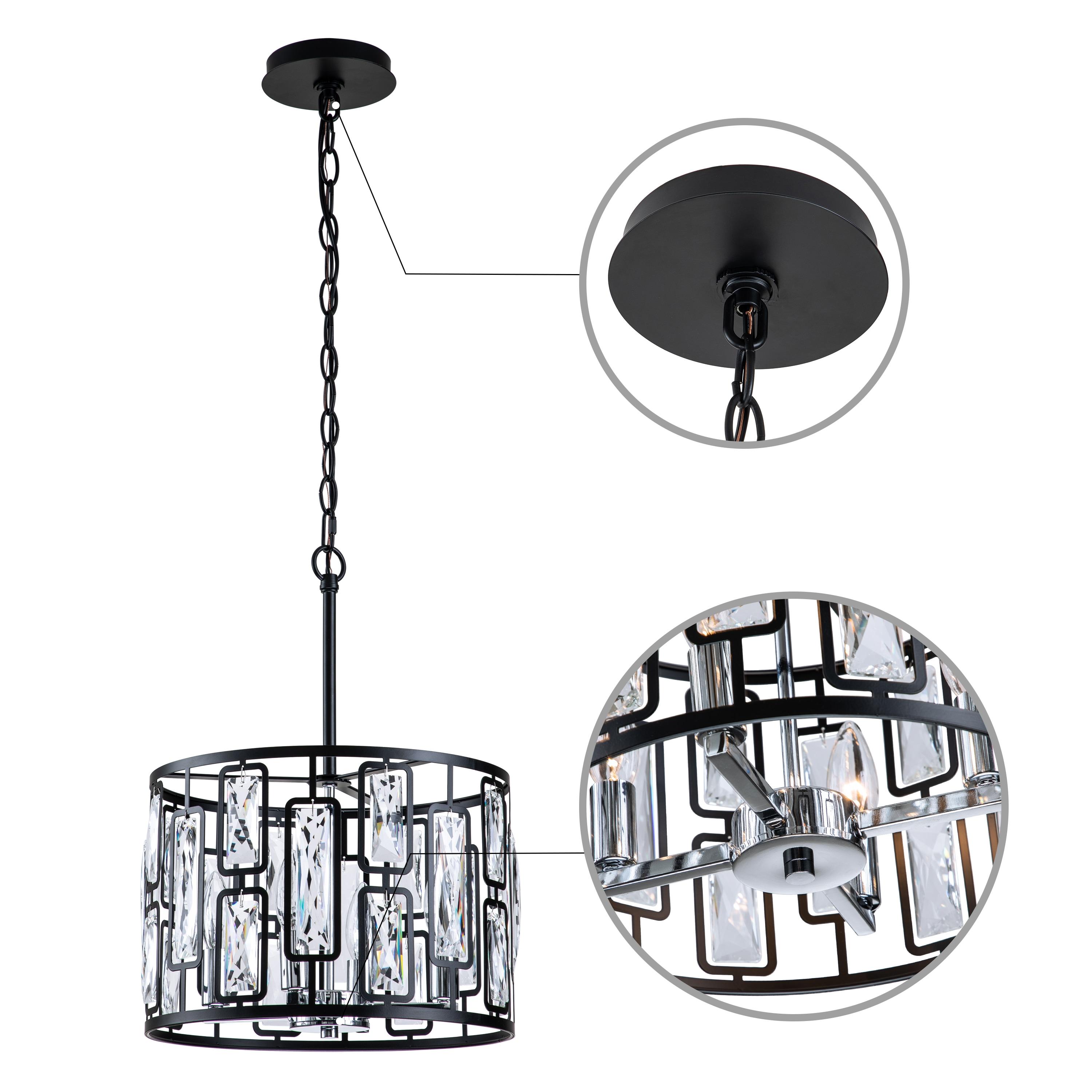 C Cattleya 4-Light Black Drum Pendant Light with Clear Crystals