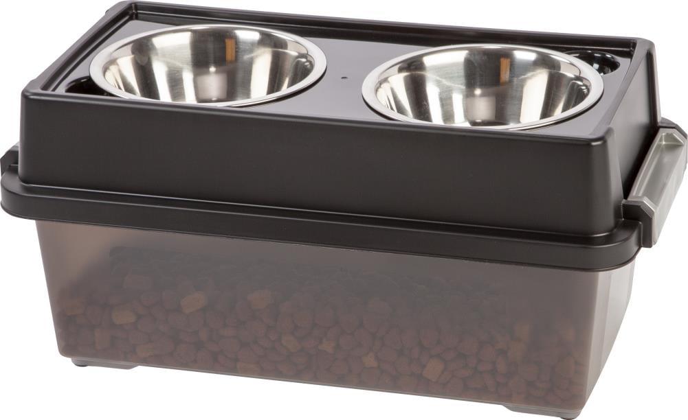 IRIS USA 13Lbs/12qt Medium Elevated Dog Food Bowl with Airtight Pet Food Storage Container, Black