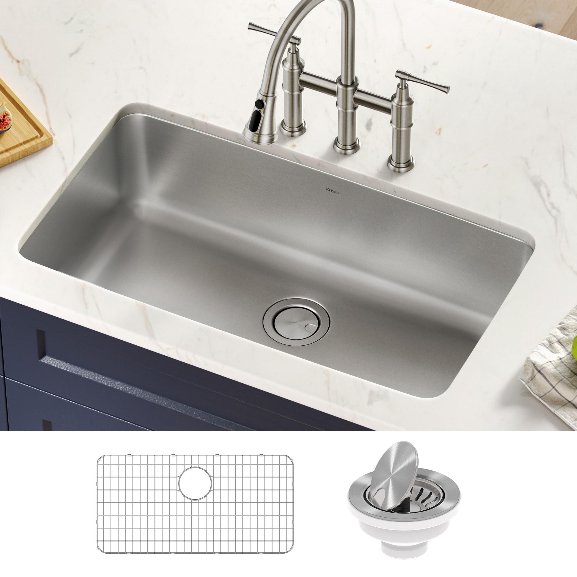 Dex™️ Series KRAUS 33" L Undermount 16 Gauge Stainless Steel Single Bowl Kitchen Sink