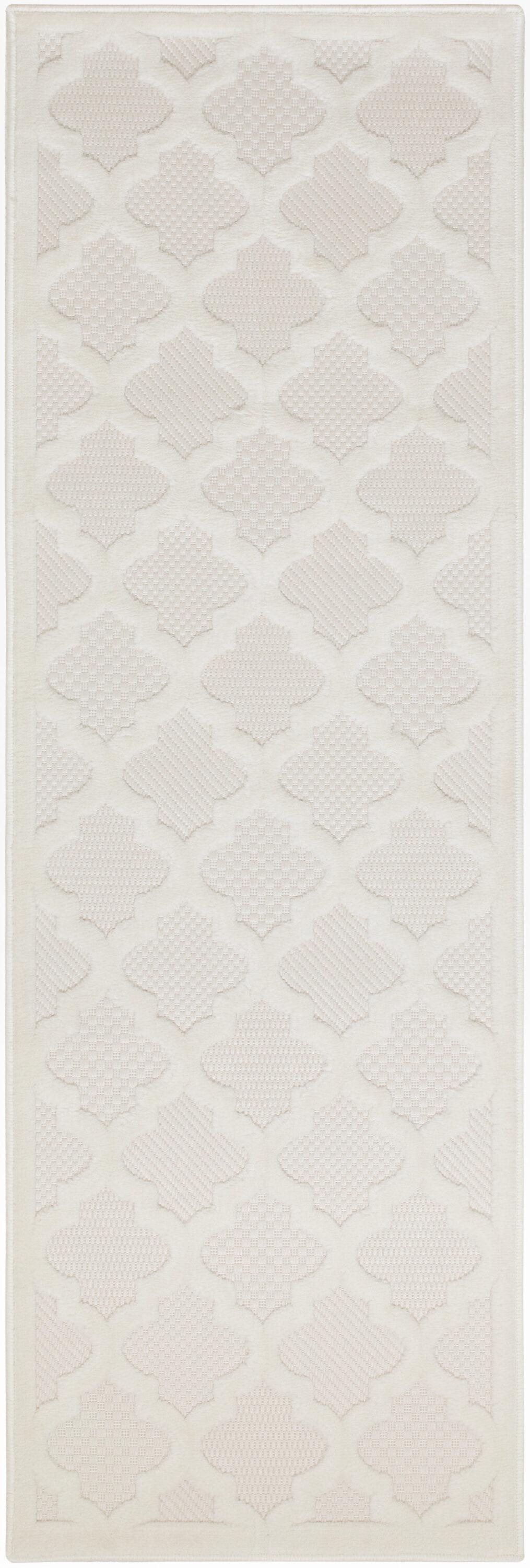 Nourison Trellis Outdoor Runner Rug Ivory White 2' x 6'