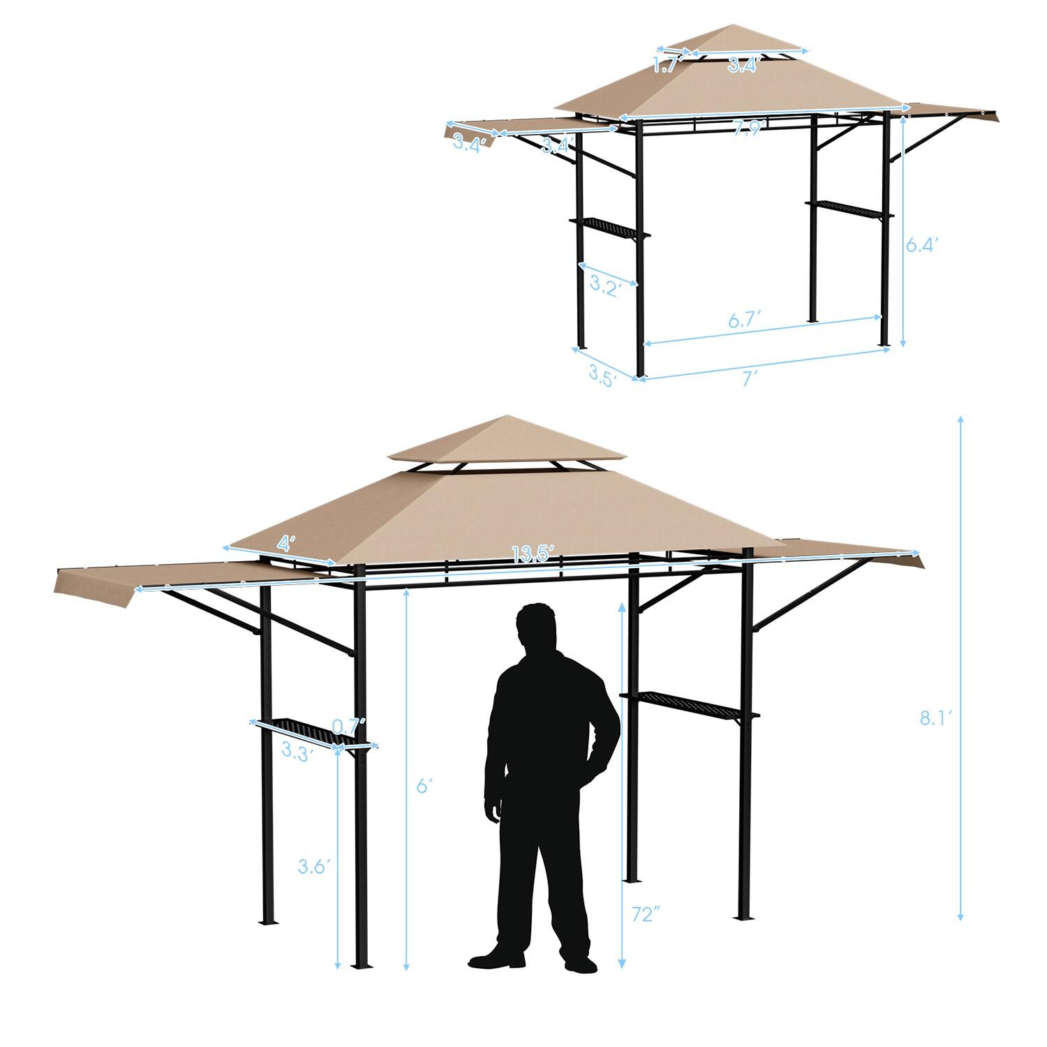Canddidliike 13.5 x 4 Feet Patio BBQ Grill Gazebo Canopy with Dual Side Awnings-Beige, Outdoor Party Event Tents for Outside Party Waterproof Tent BBQ Shelter