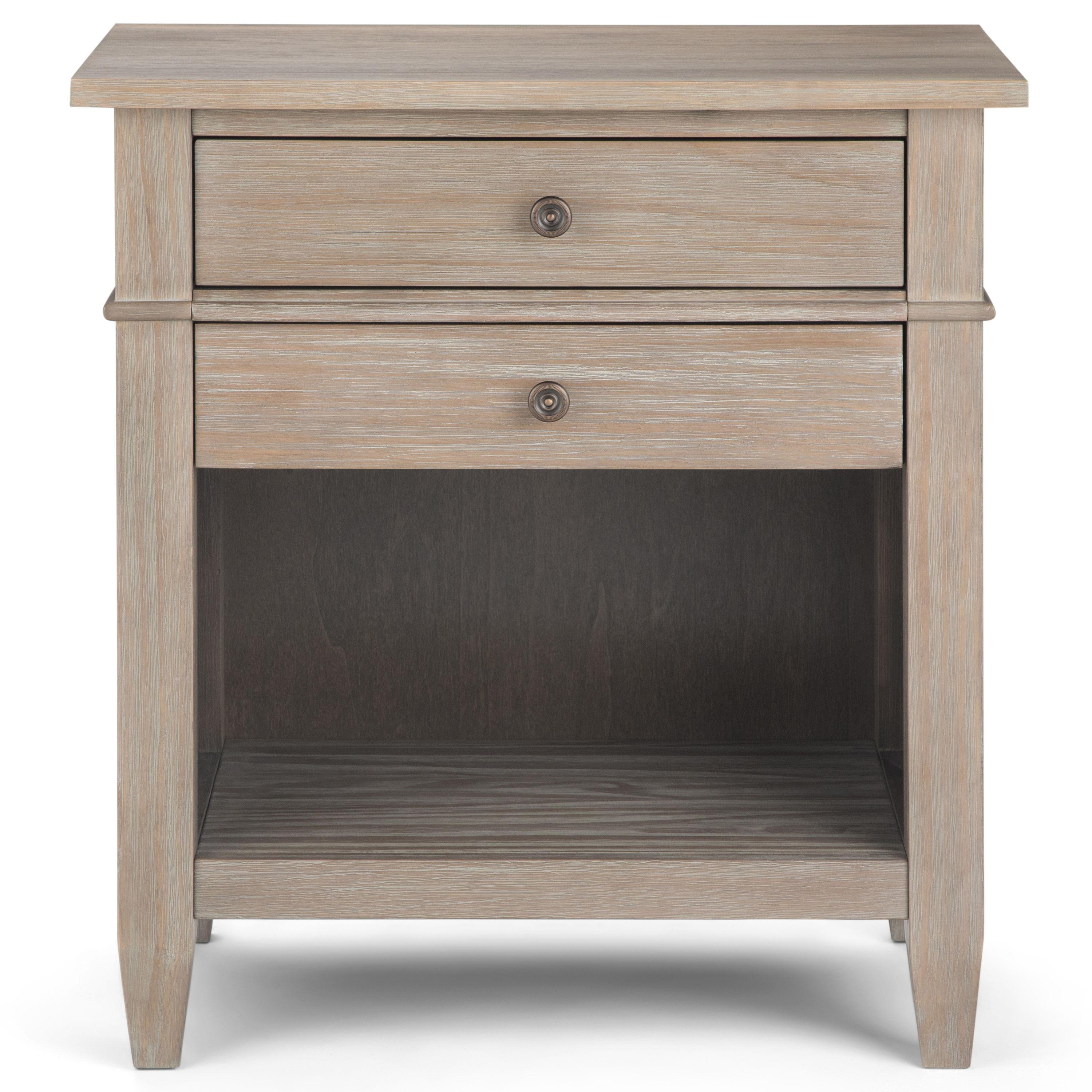 Simpli Home Carlton Solid Wood Bedside Table In Distressed Grey