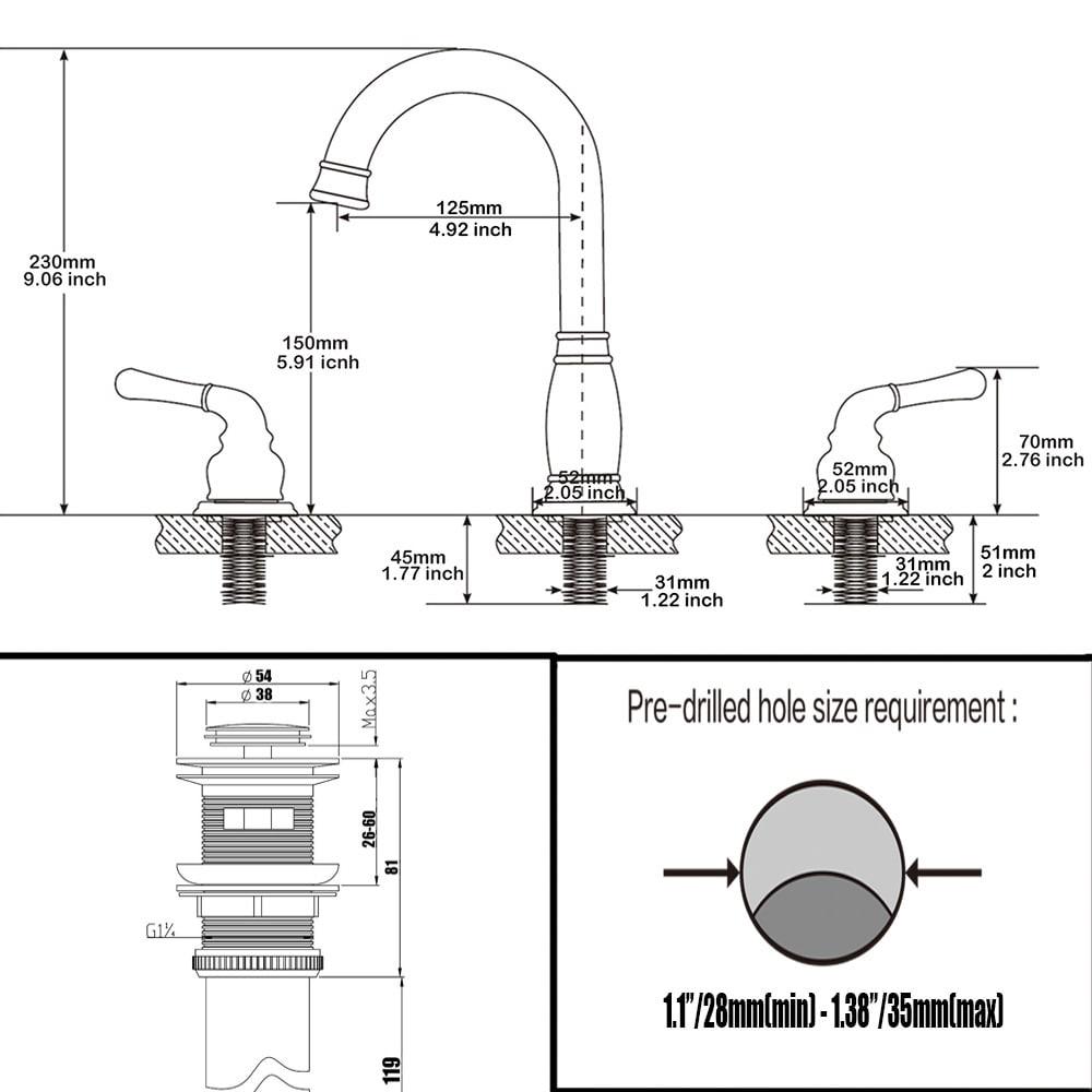 Phiestina Brushed Gold Widespread 2-handle High-arc Commercial/Residential Handle Bathroom Sink Faucet with Drain