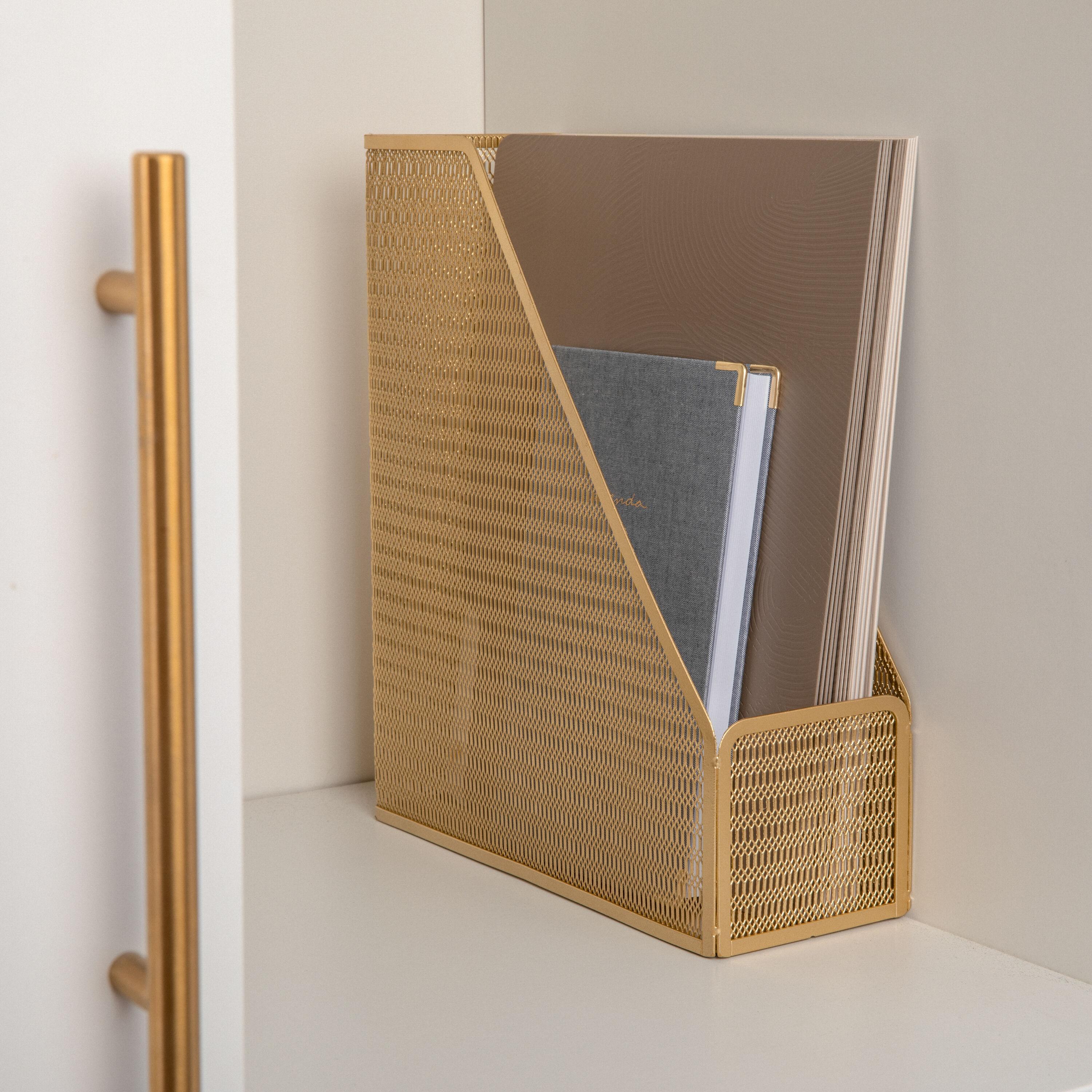 Martha Stewart Mesh Metal Single Slot Magazine File Holder Gold