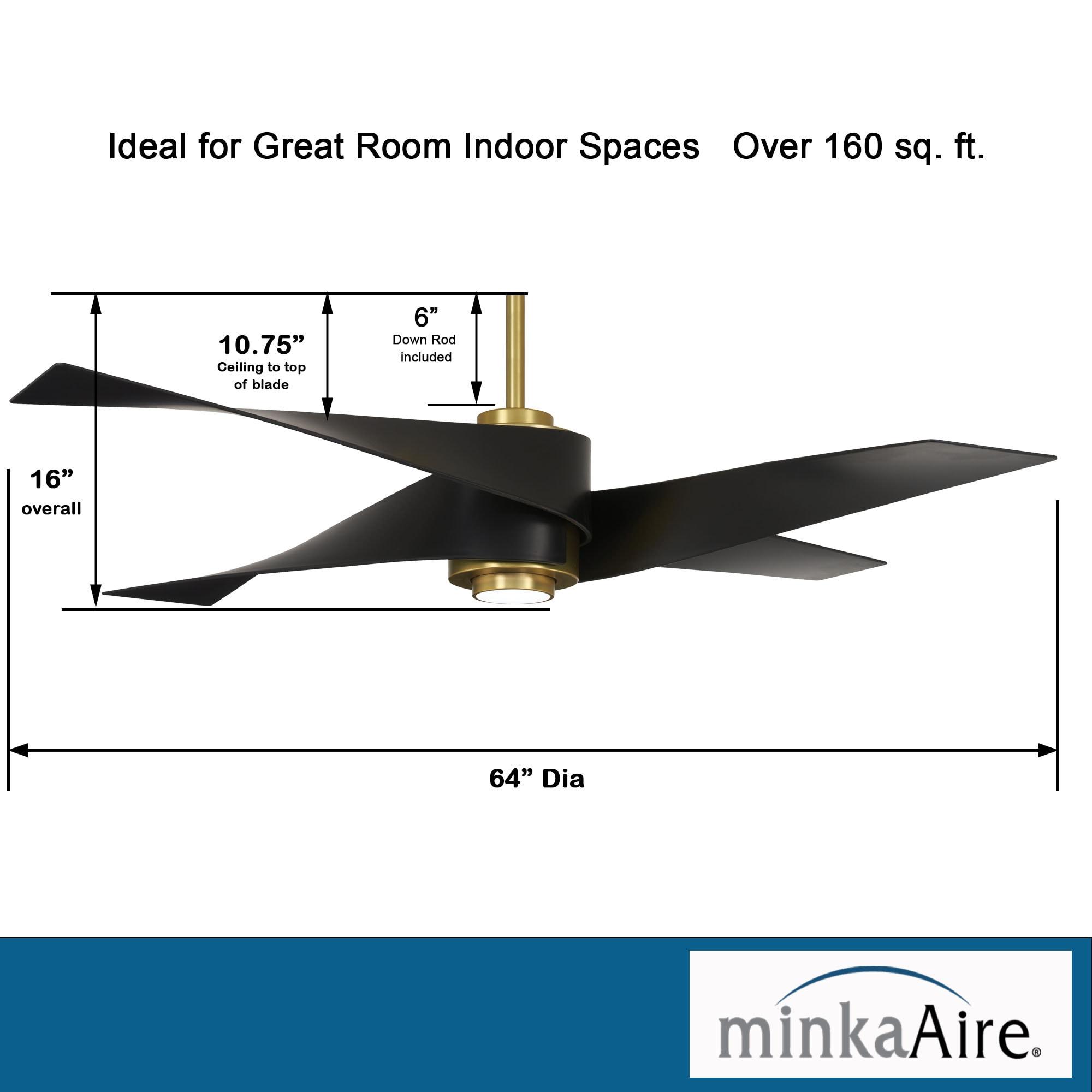 64" Minka Aire Modern Indoor Ceiling Fan with LED Light Remote Control Soft Brass Matte Black for Living Room Kitchen Bedroom Home